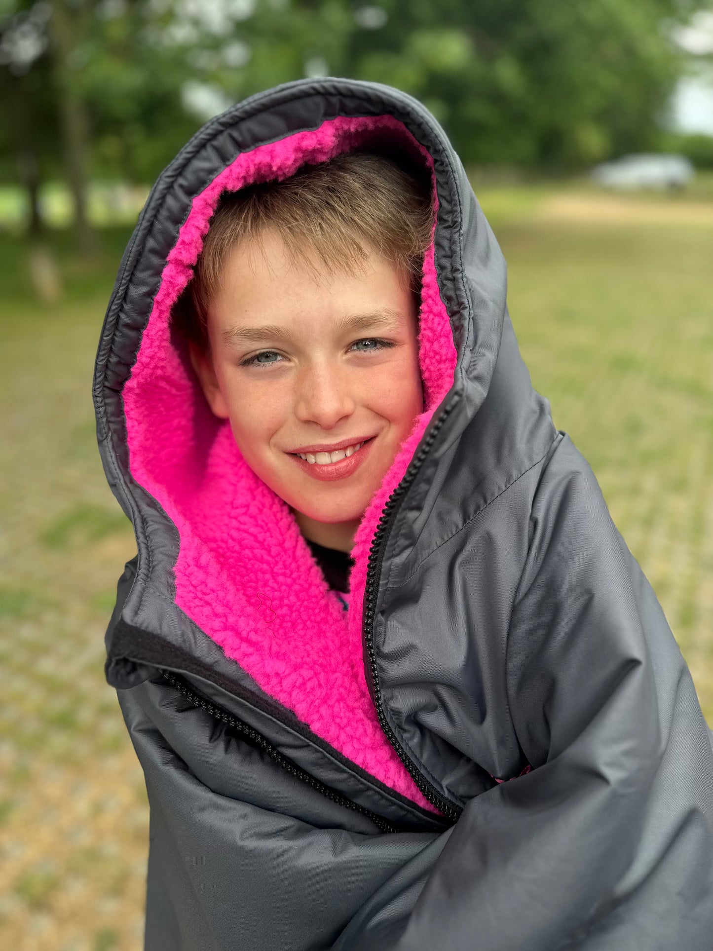 Slate Grey Change Robe with Pink Fleece - Set Robe