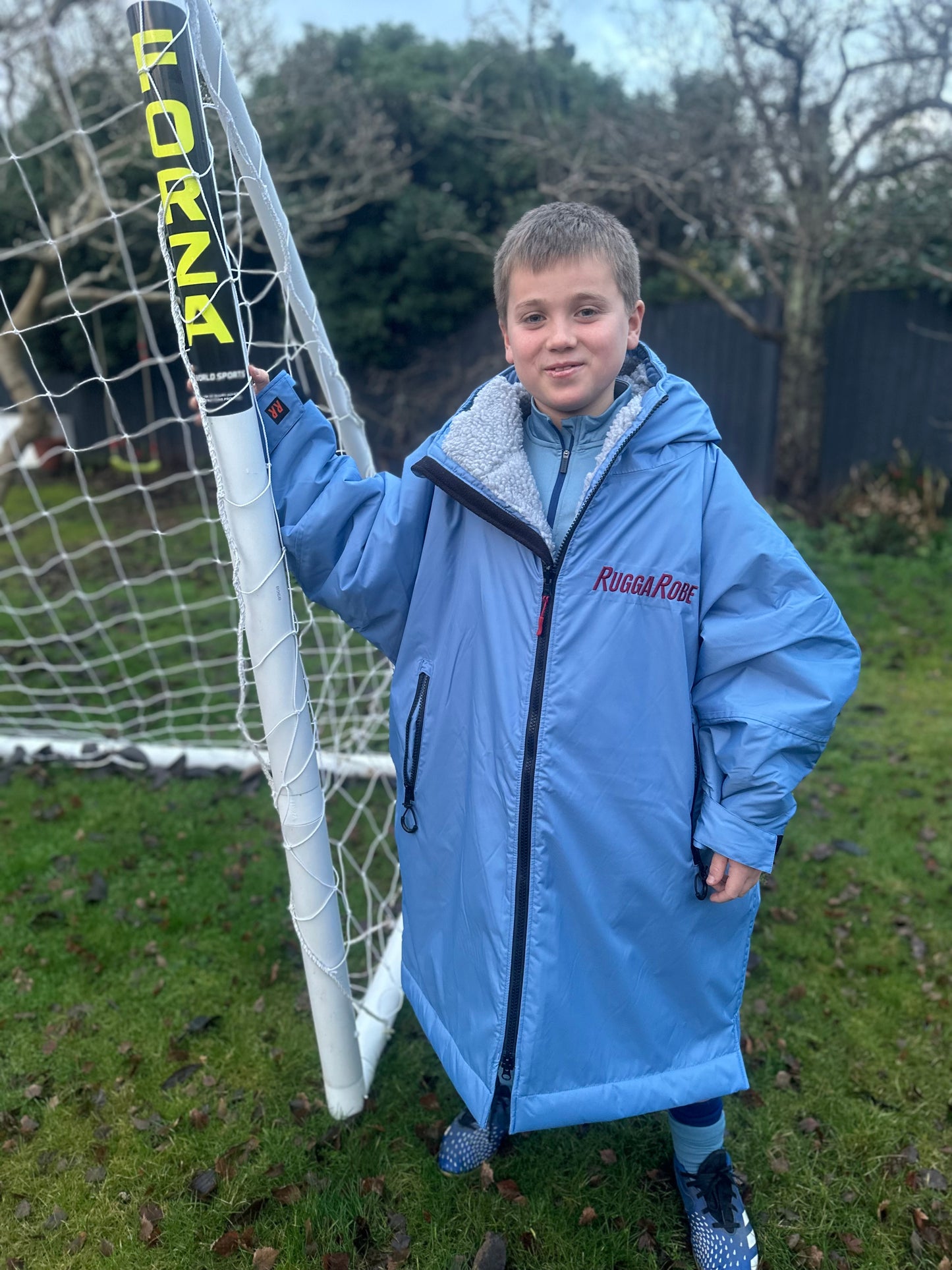 Pale Blue & Claret Logo Change Robe with Grey Fleece - RuggaRobe