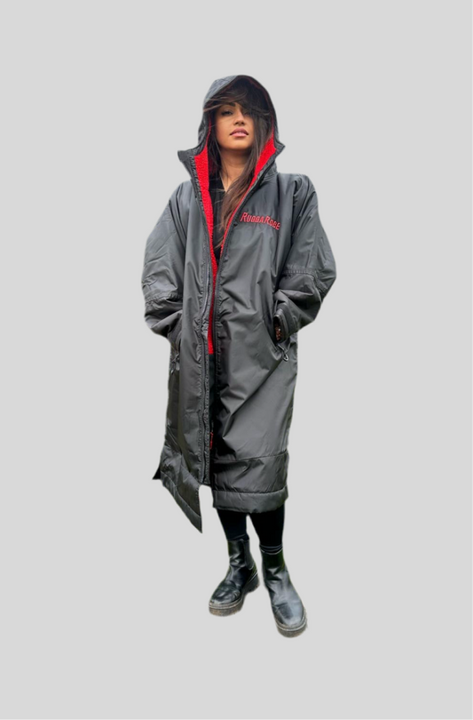 Black Change Robe with Red Fleece - RuggaRobe