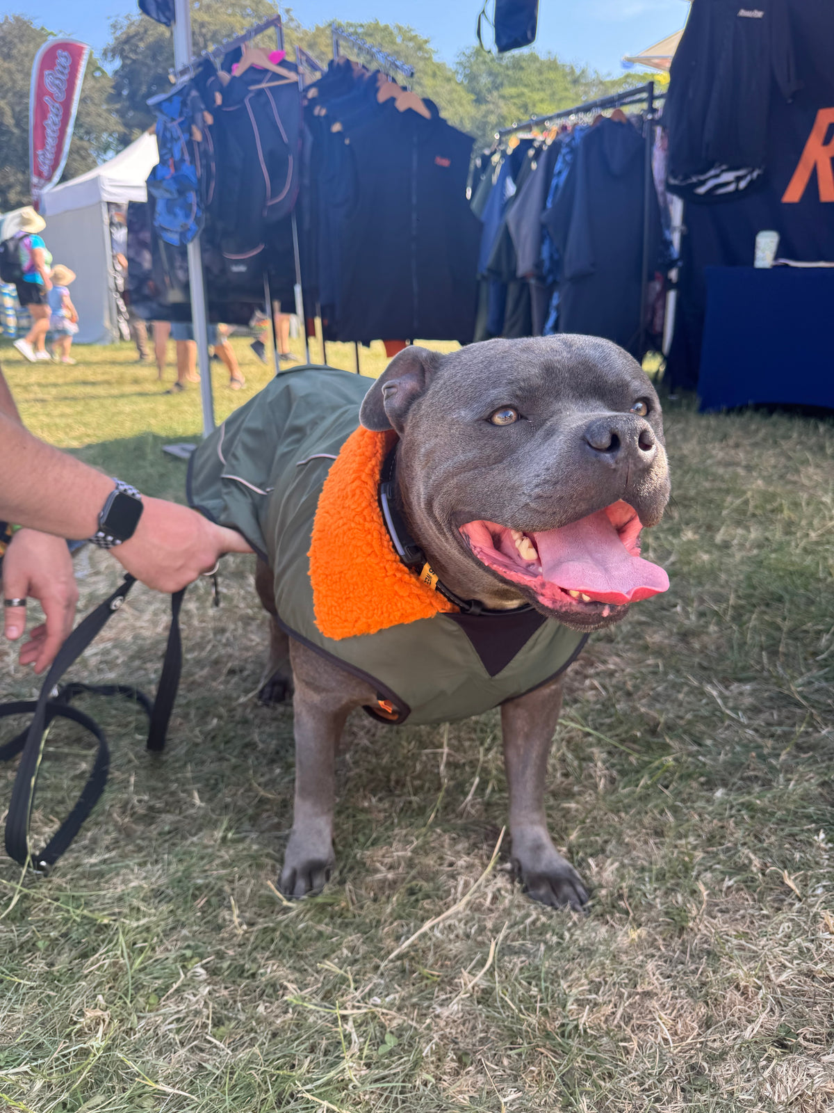 Waterproof Fleece Lined RuggaRobe Dog Coat - Green with Orange Fleece