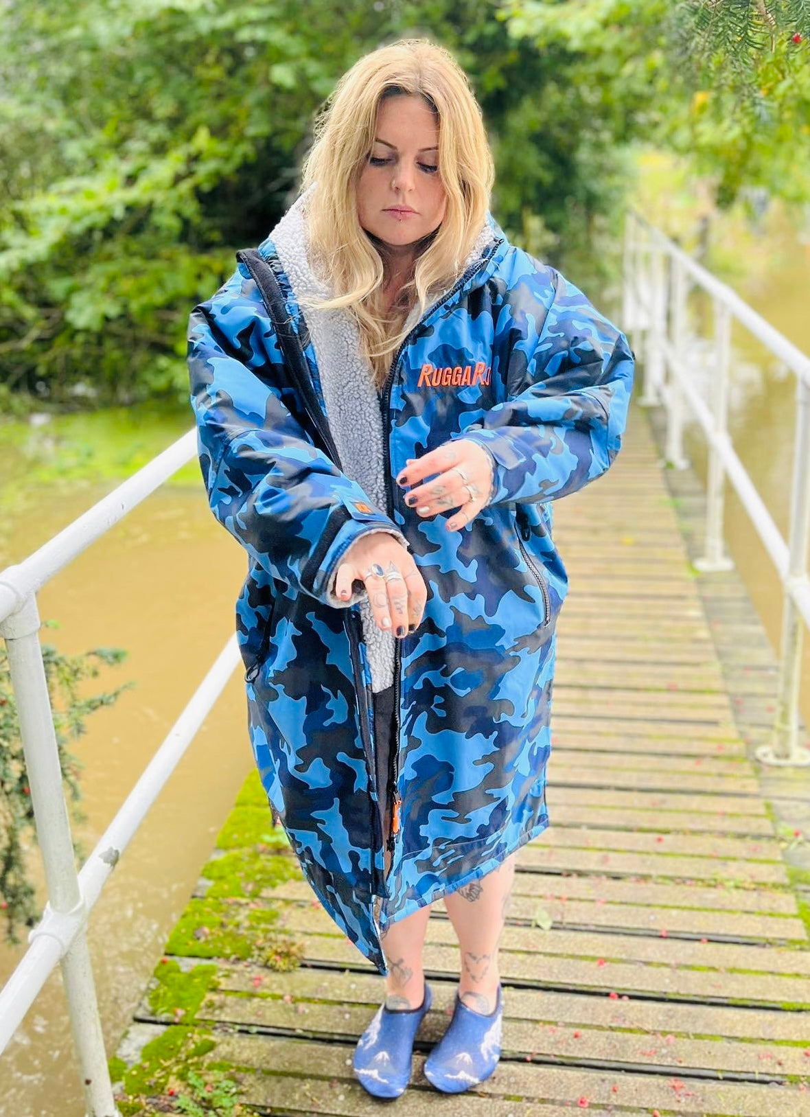 Blue Camo Change Robe with Grey Fleece  - RuggaRobe