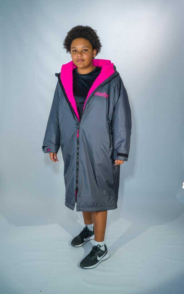 Slate Grey Change Robe with Pink Fleece - Set Robe