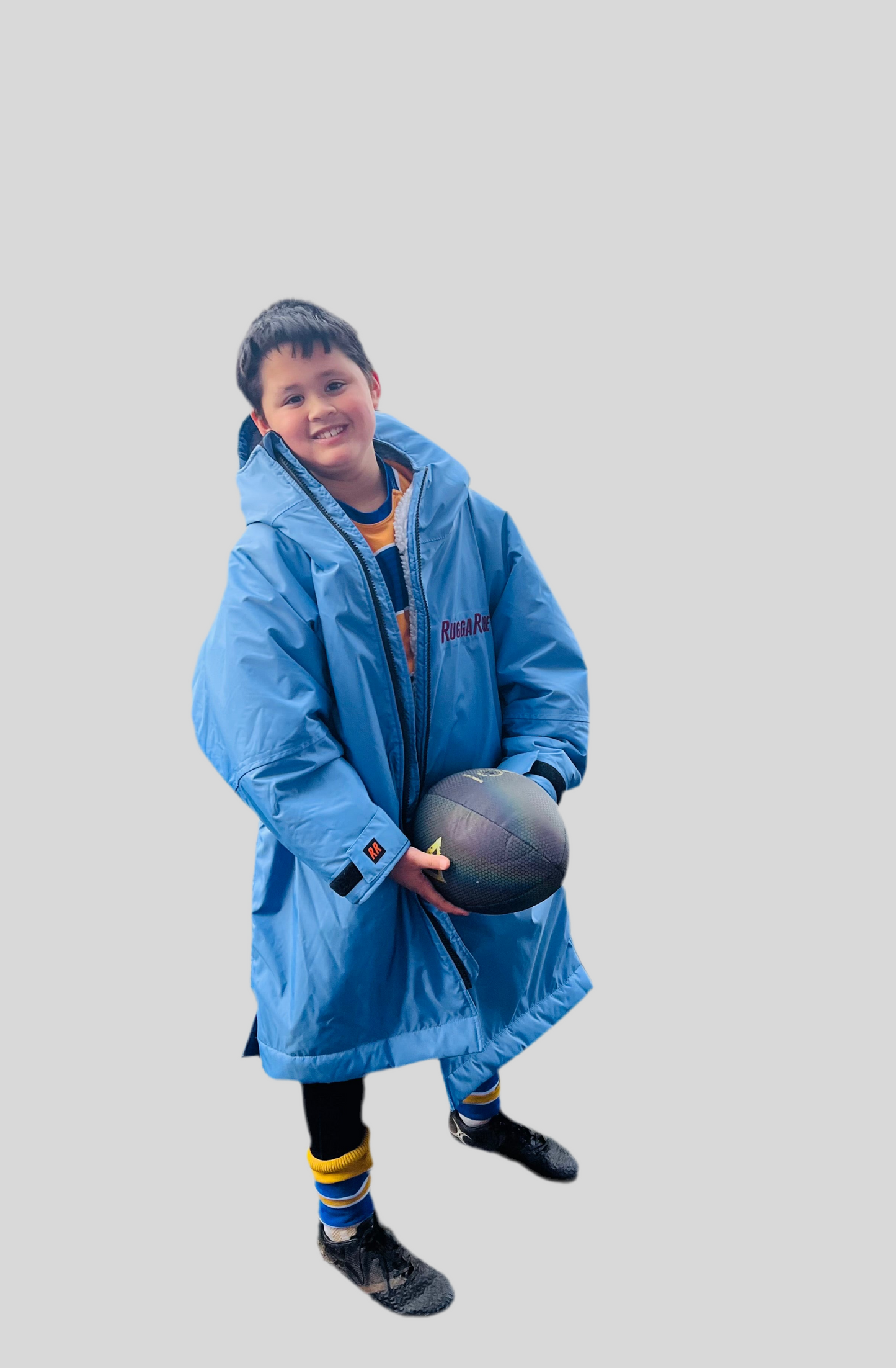 Pale Blue & Claret Logo Change Robe with Grey Fleece - RuggaRobe
