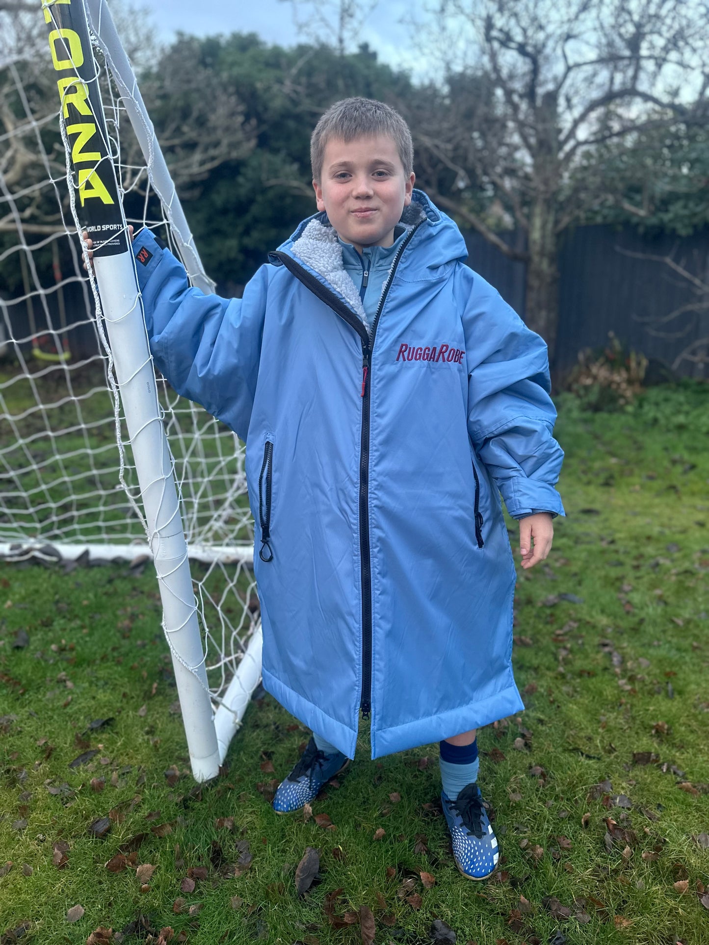 Pale Blue & Claret Logo Change Robe with Grey Fleece - RuggaRobe