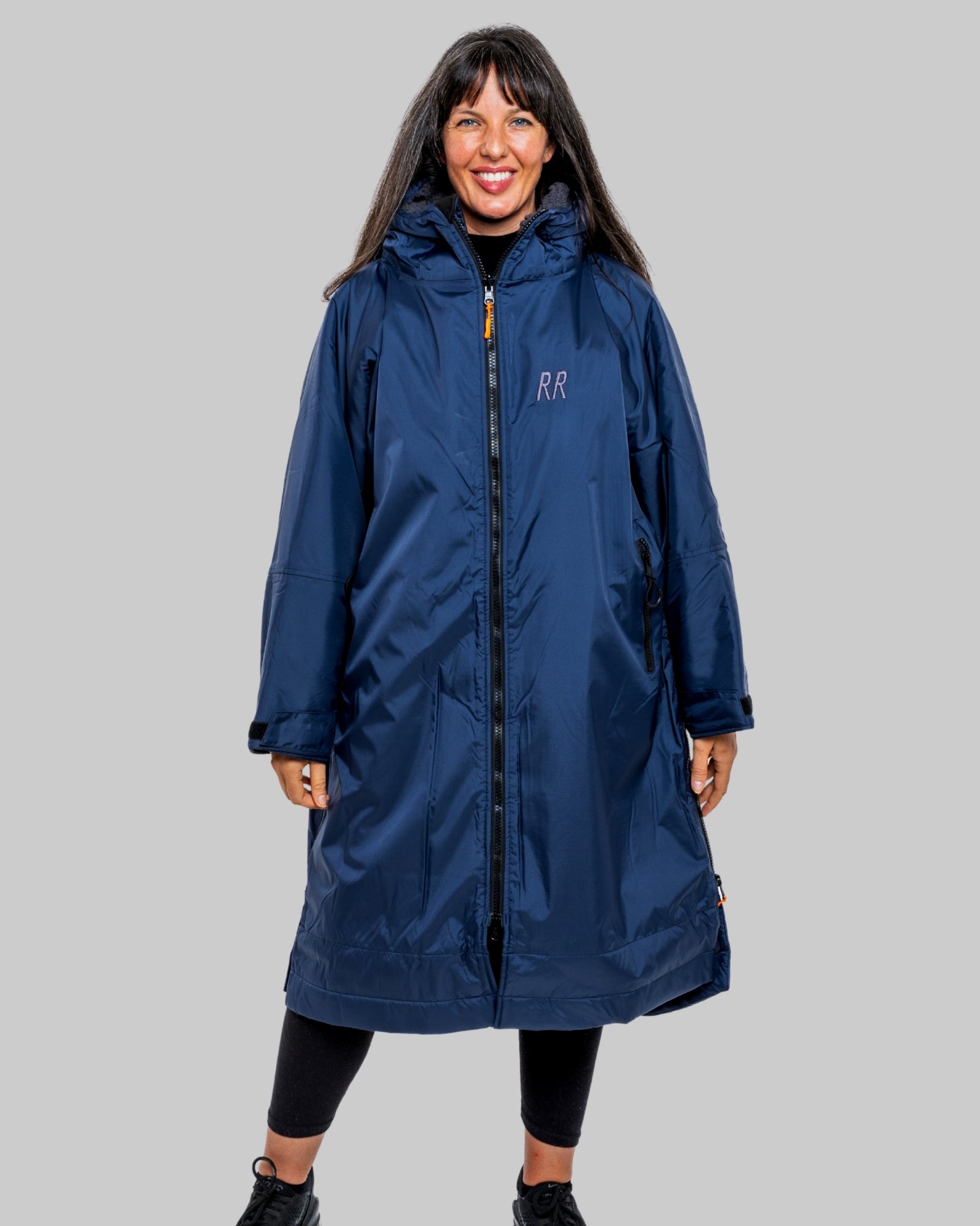 RR Country Navy Adults Change Robe with Asphalt Grey Fleece