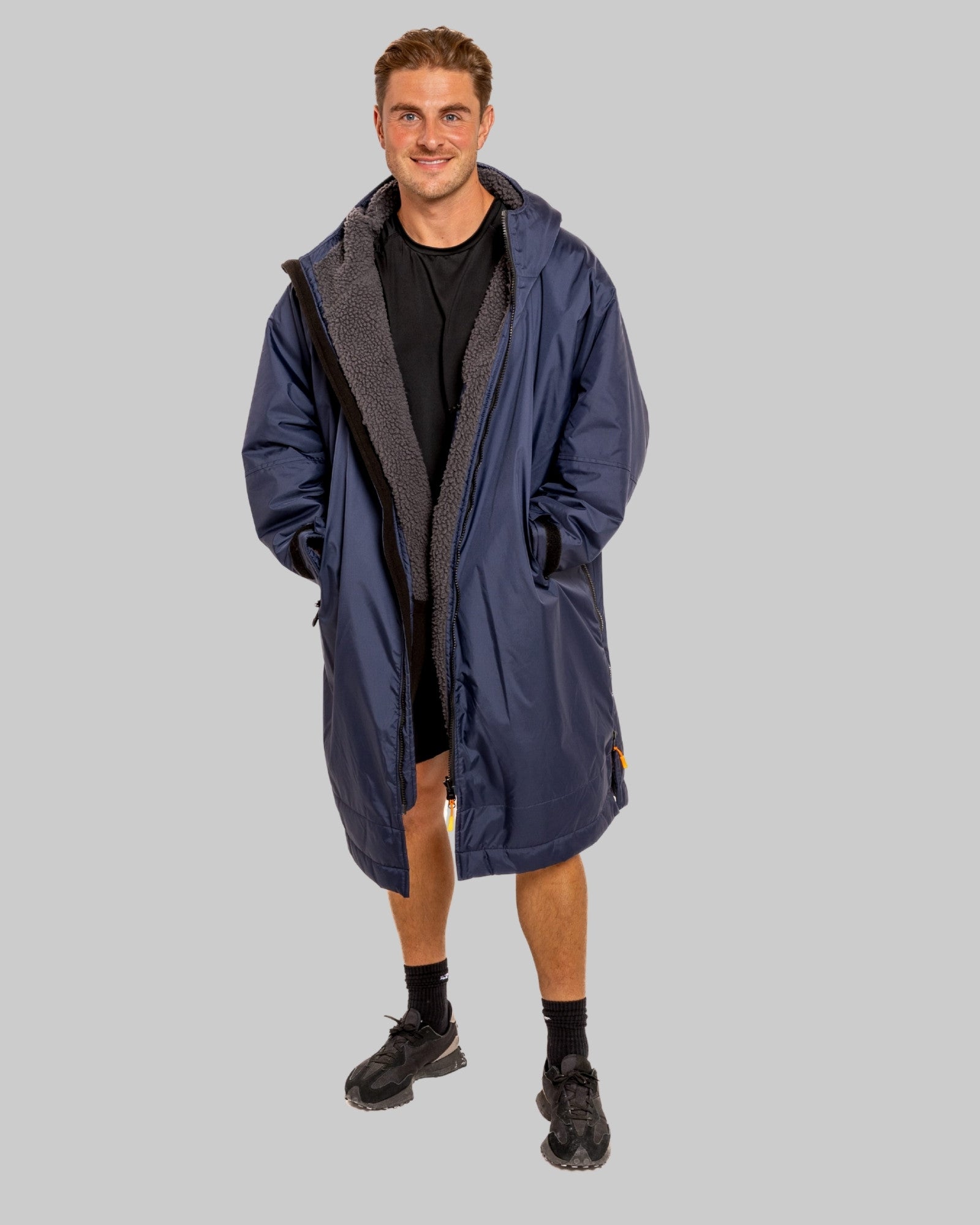 RR Country Navy Adults Change Robe with Asphalt Grey Fleece