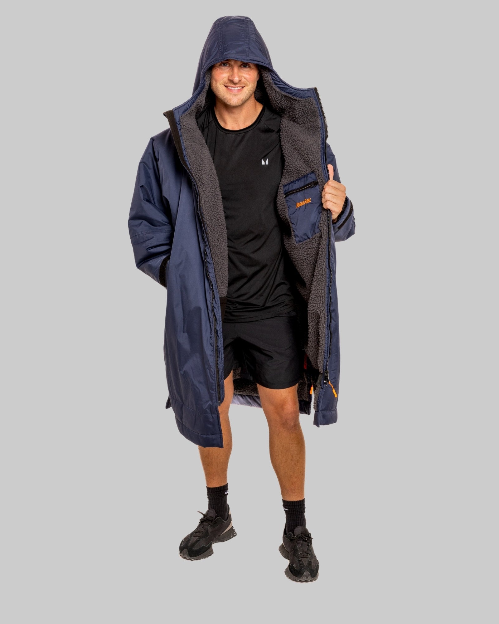 RR Country Navy Adults Change Robe with Asphalt Grey Fleece