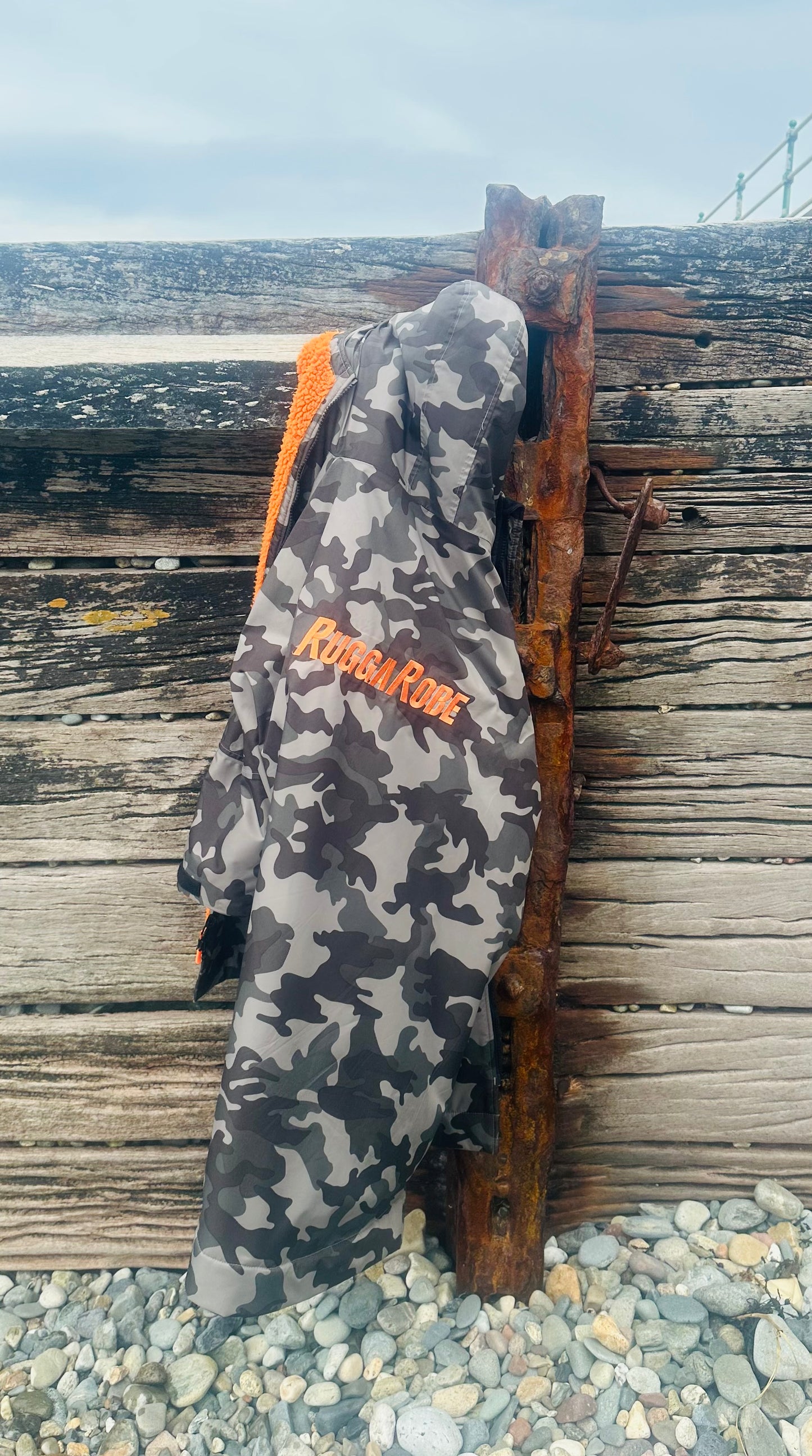 Grey Camo Change Robe with Orange Fleece - RuggaRobe