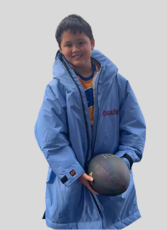 Pale Blue & Claret Logo Change Robe with Grey Fleece  - RuggaRobe