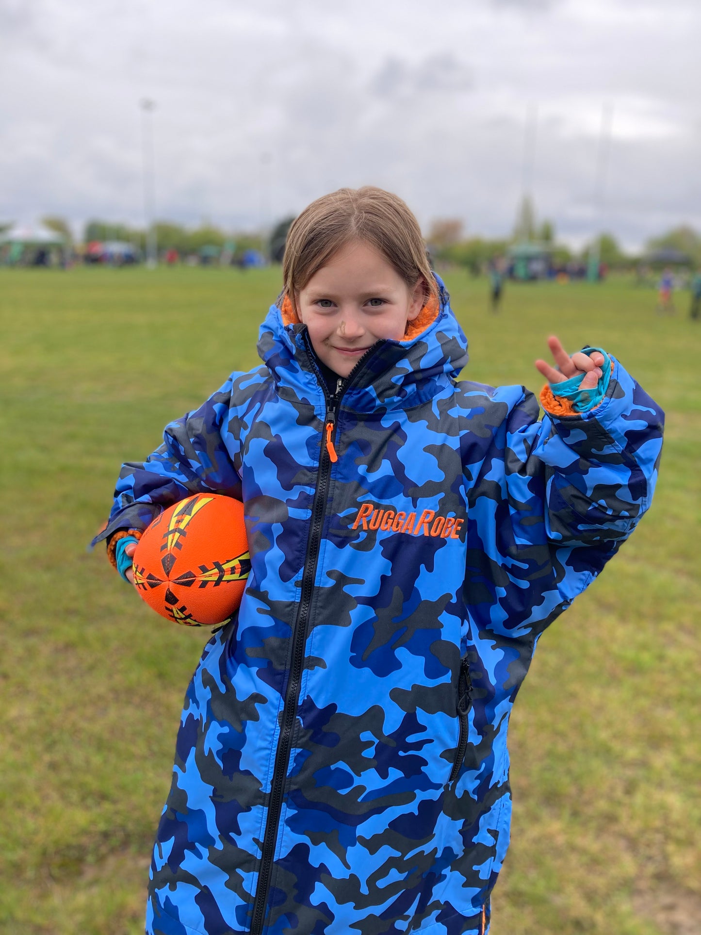 Blue Camo Change Robe with Orange Fleece - RuggaRobe