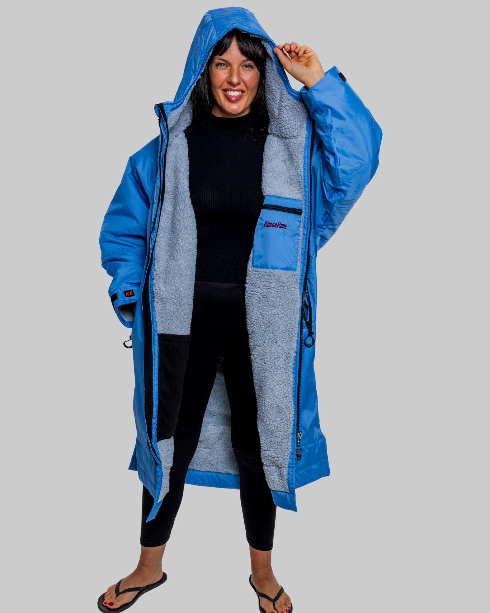 Pale Blue & Claret Logo Change Robe with Grey Fleece - RuggaRobe