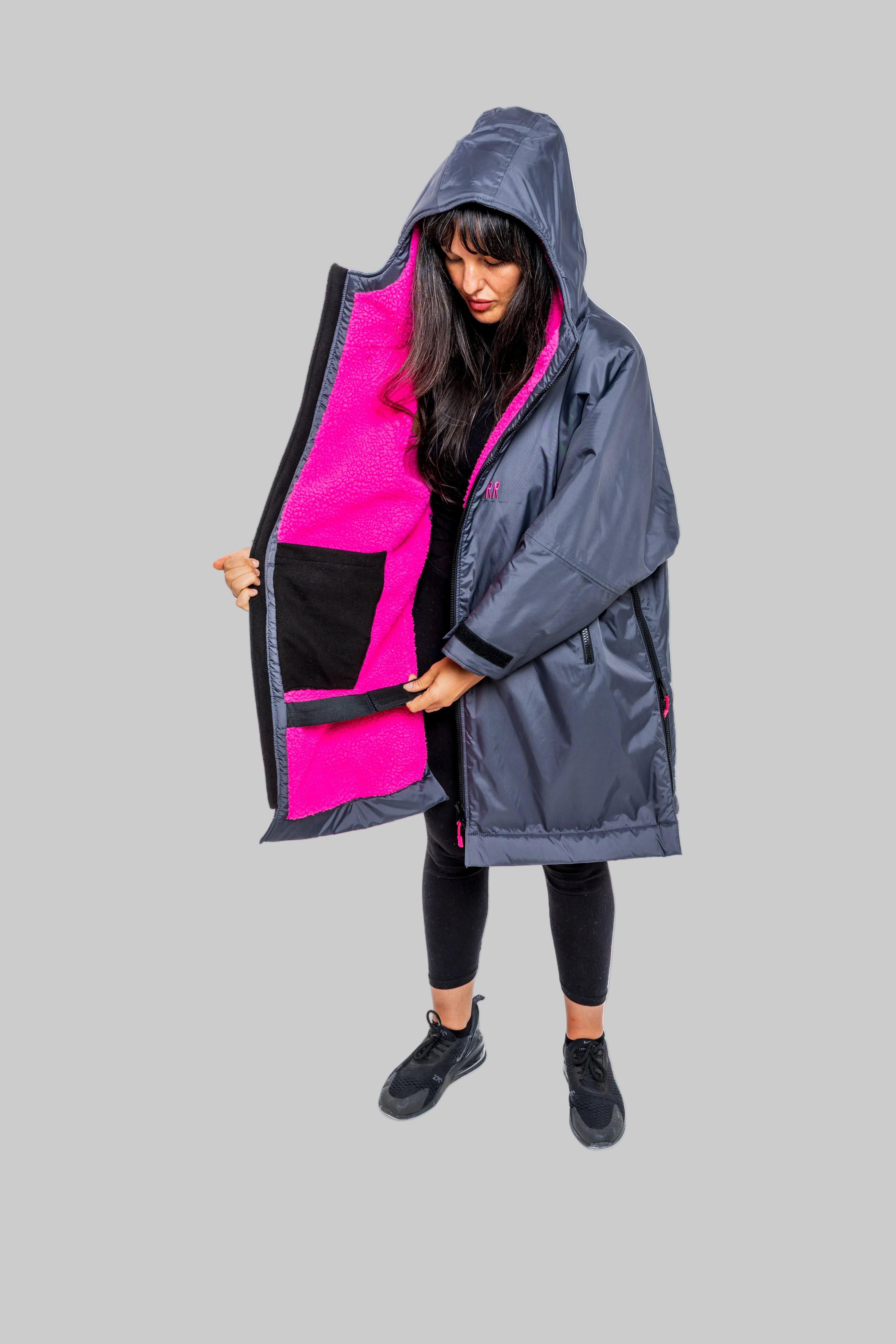 RR Country Grey Adults Change Robe with Pink Fleece