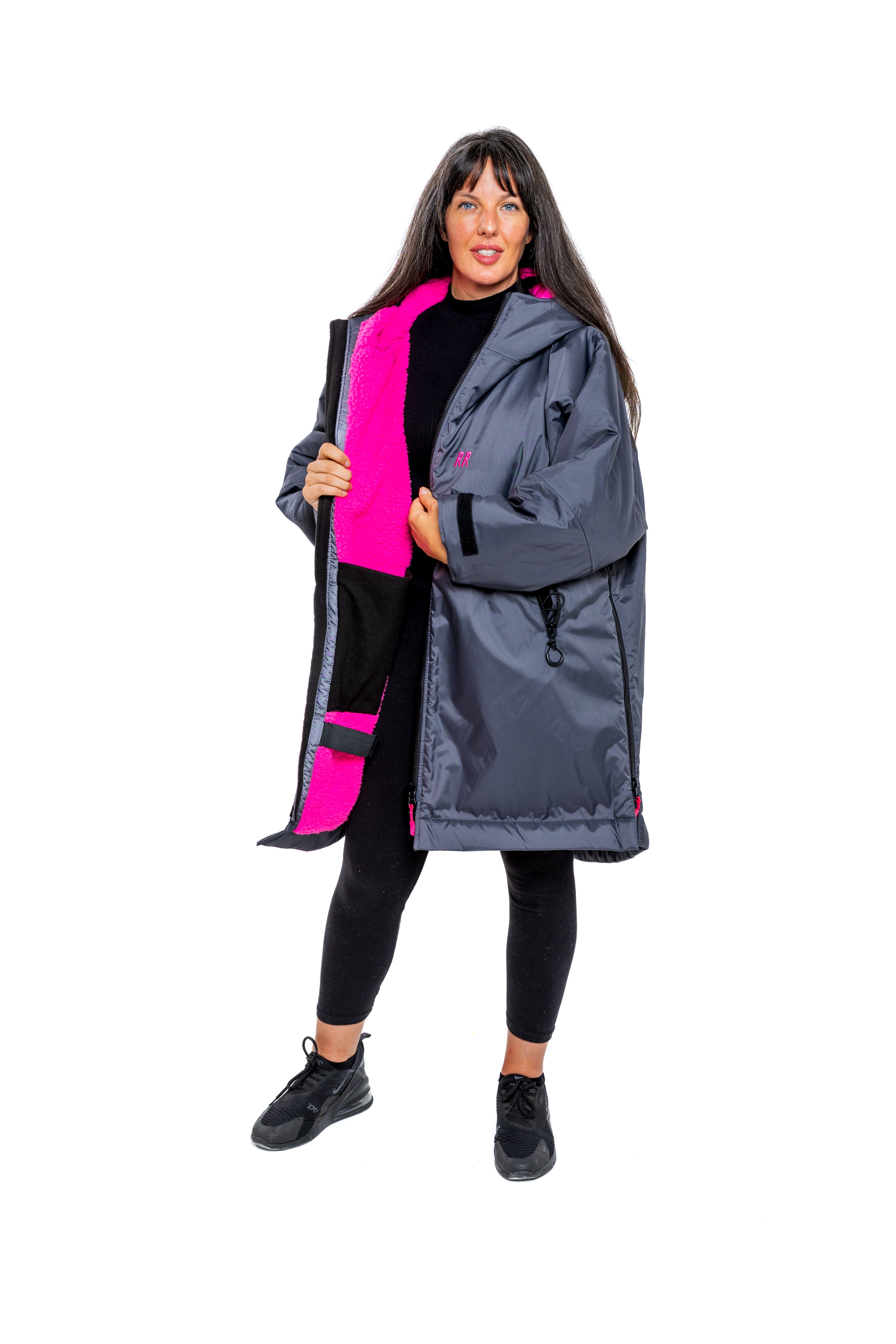 RR Country Grey Adults Change Robe with Pink Fleece