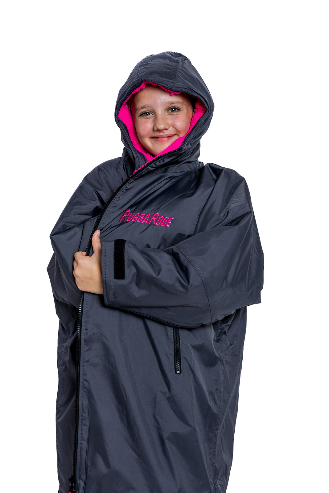 RR Country Grey Kids Change Robe with Pink Fleece