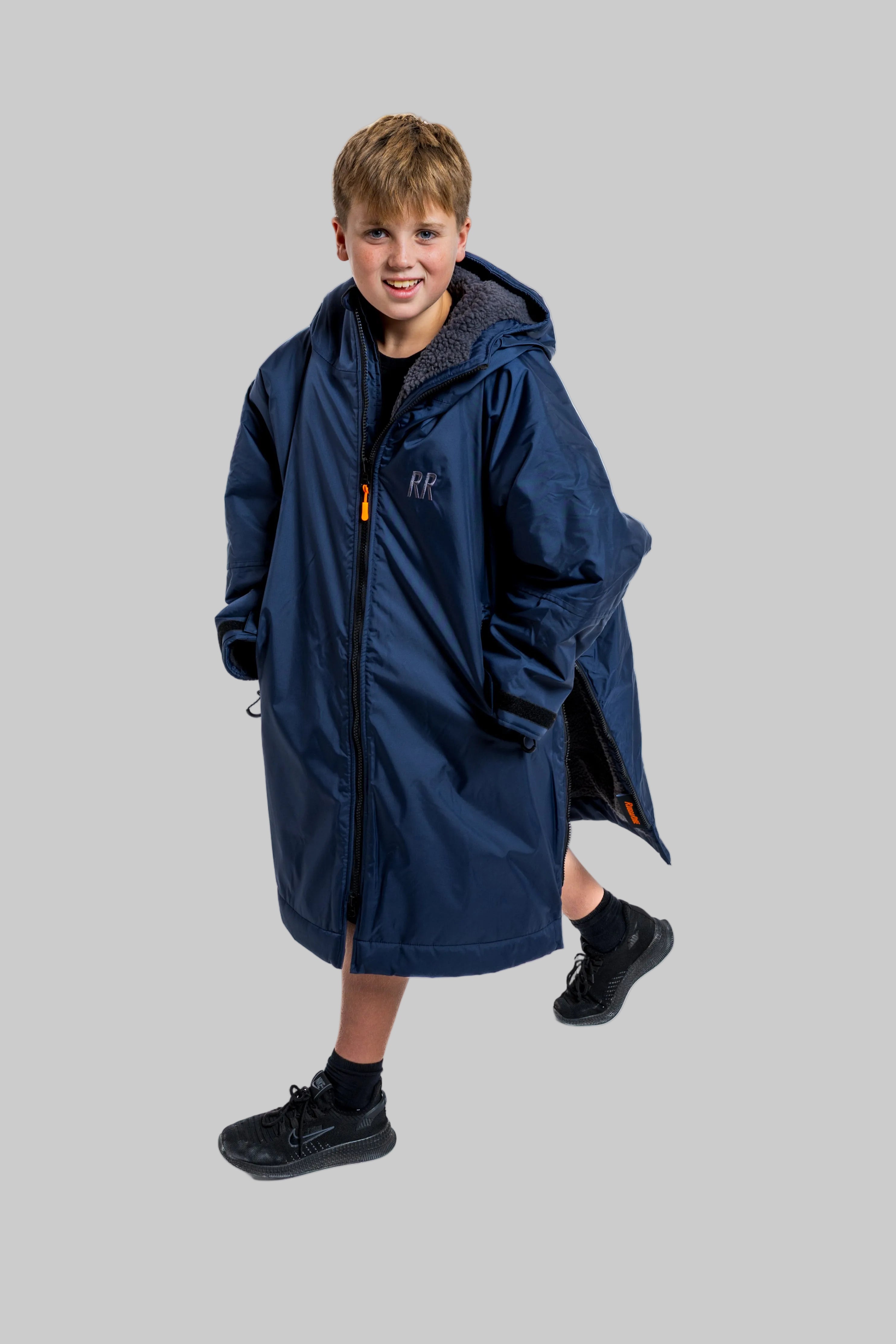 RR Country Navy Kids Change Robe with Asphalt Grey Fleece