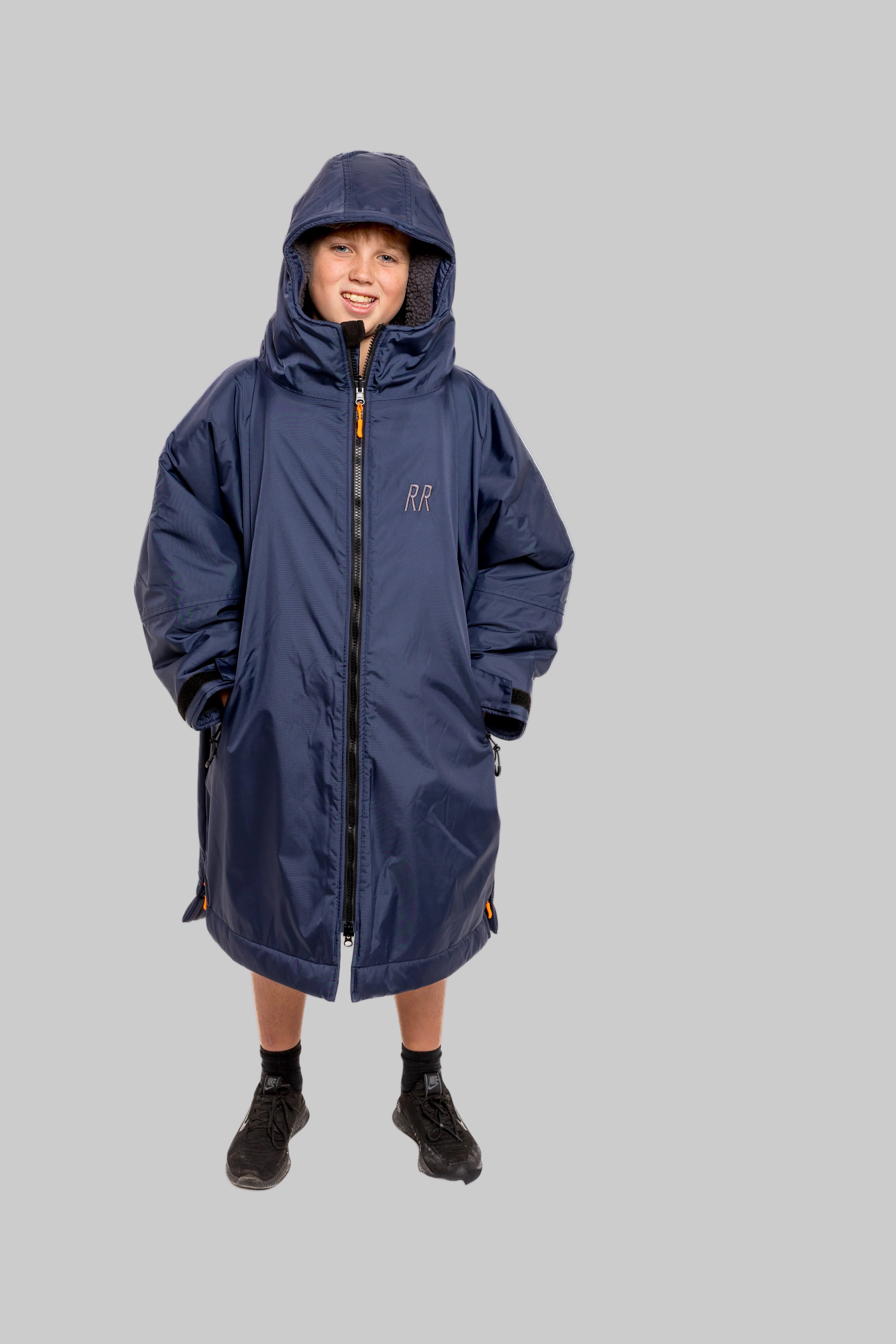 RR Country Navy Kids Change Robe with Asphalt Grey Fleece