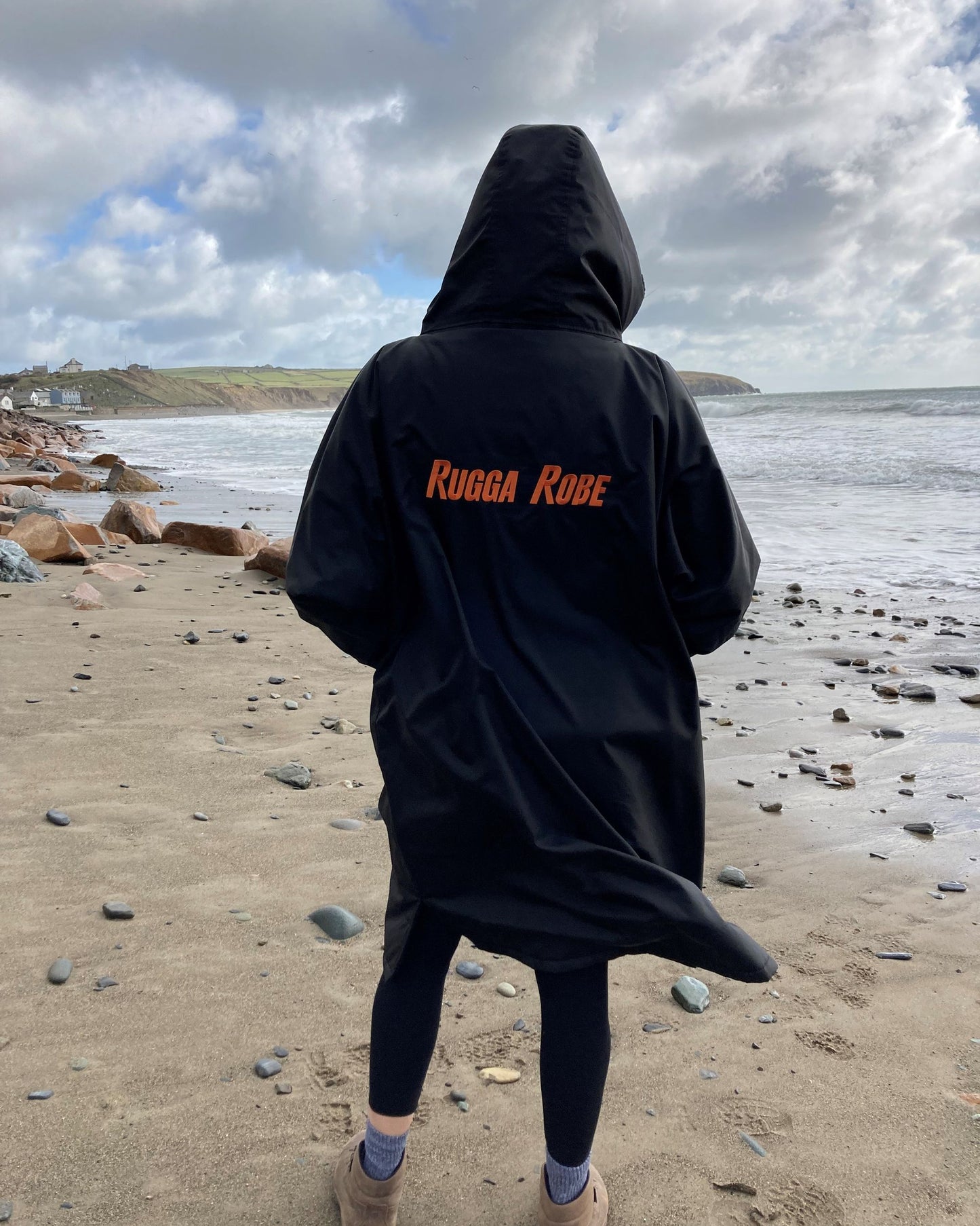 Black Change Robe with Orange Fleece  - RuggaRobe