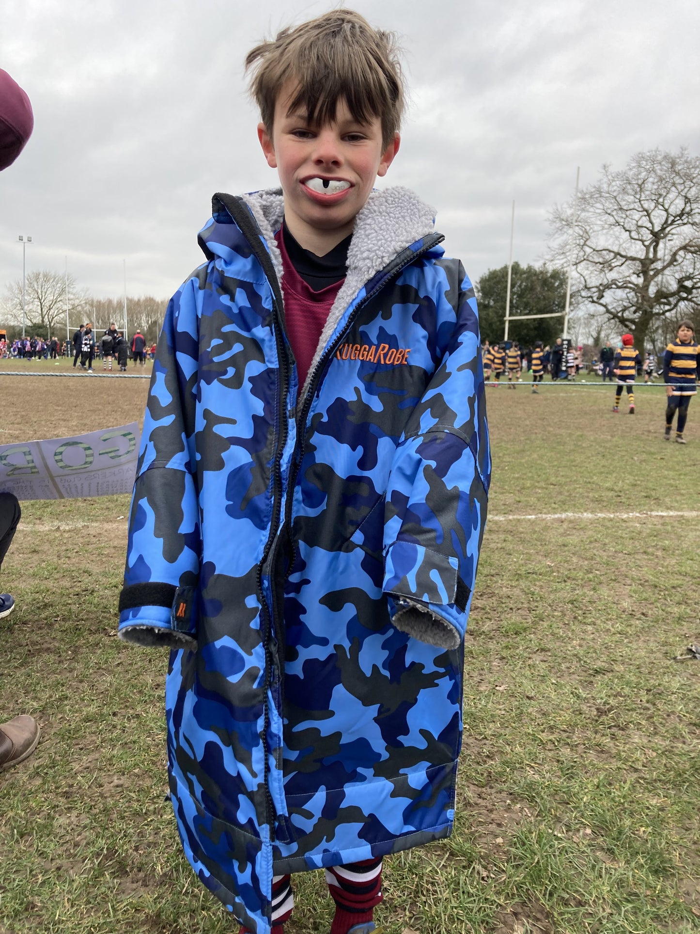 Blue Camo Change Robe with Grey Fleece - Wolfrun
