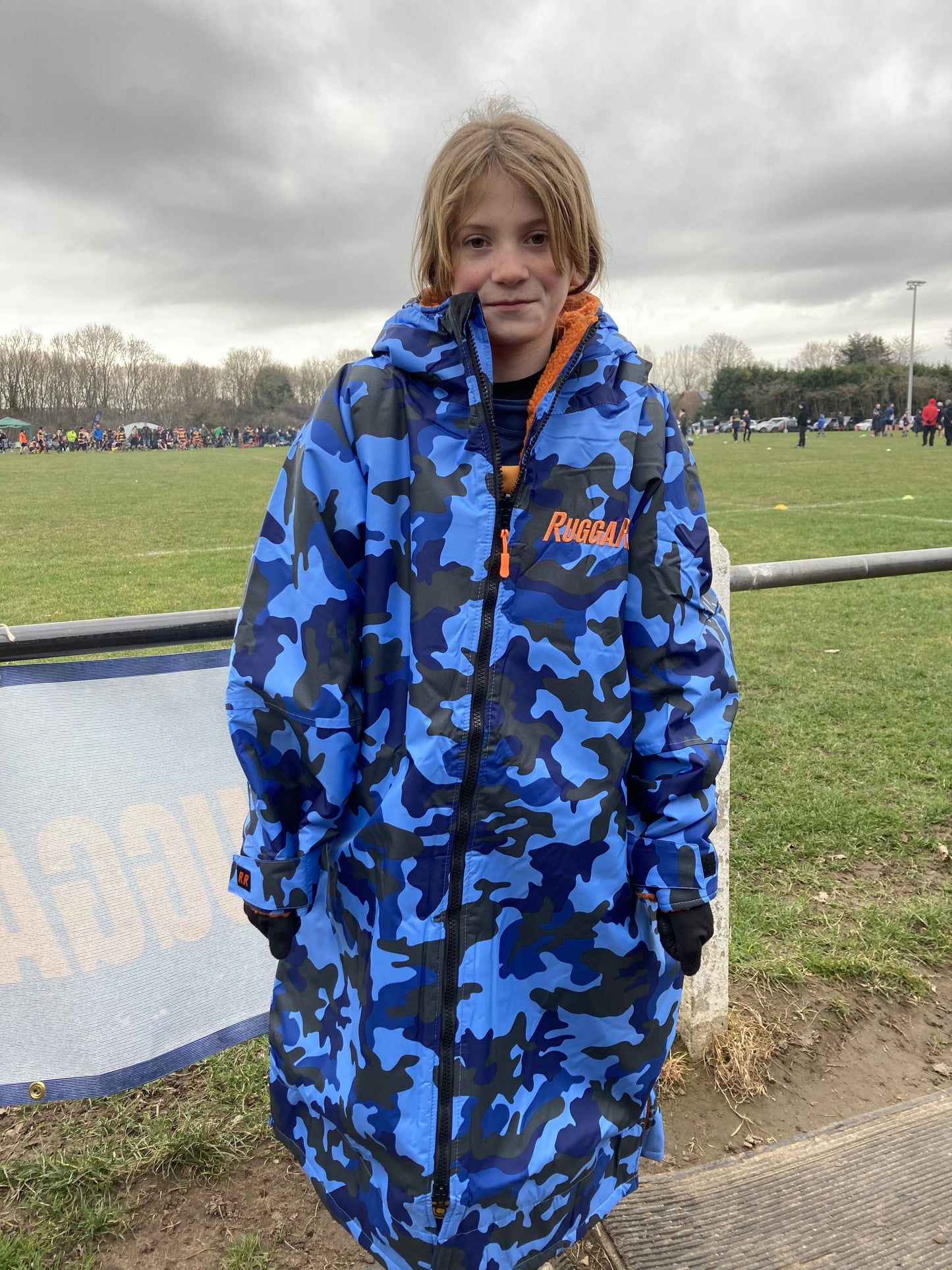 Blue Camo Change Robe with Orange Fleece - Wolfrun