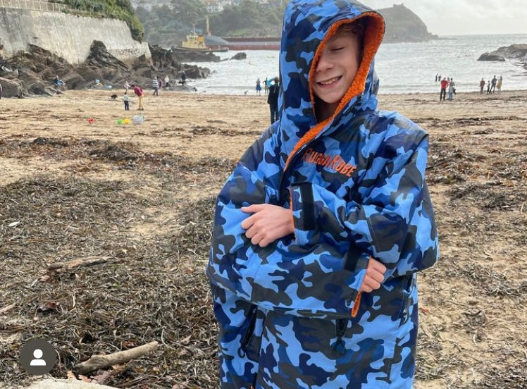 Blue Camo Change Robe with Orange Fleece - Wolfrun