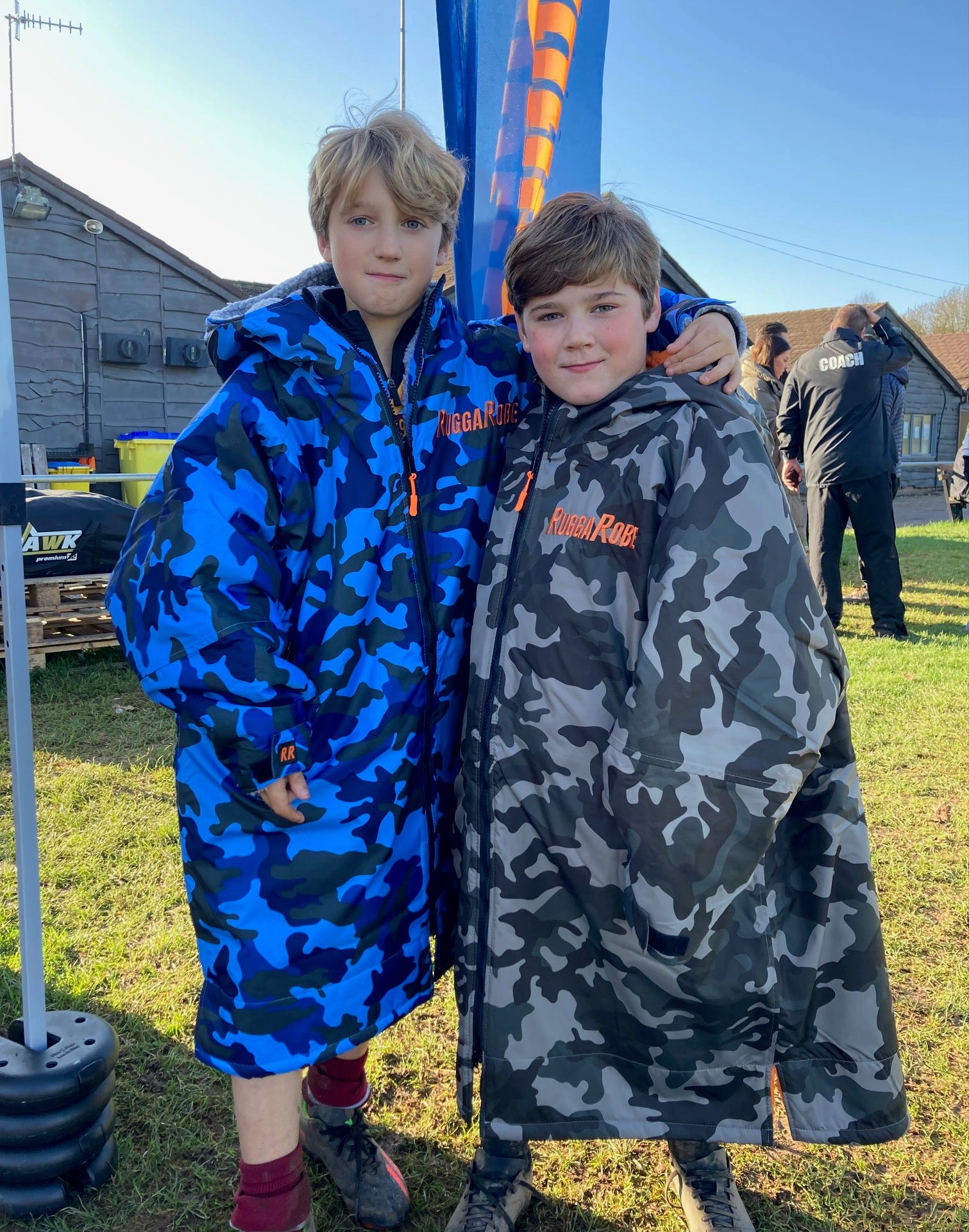 Blue Camo Kids Change Robe with Grey Fleece - RuggaRobe
