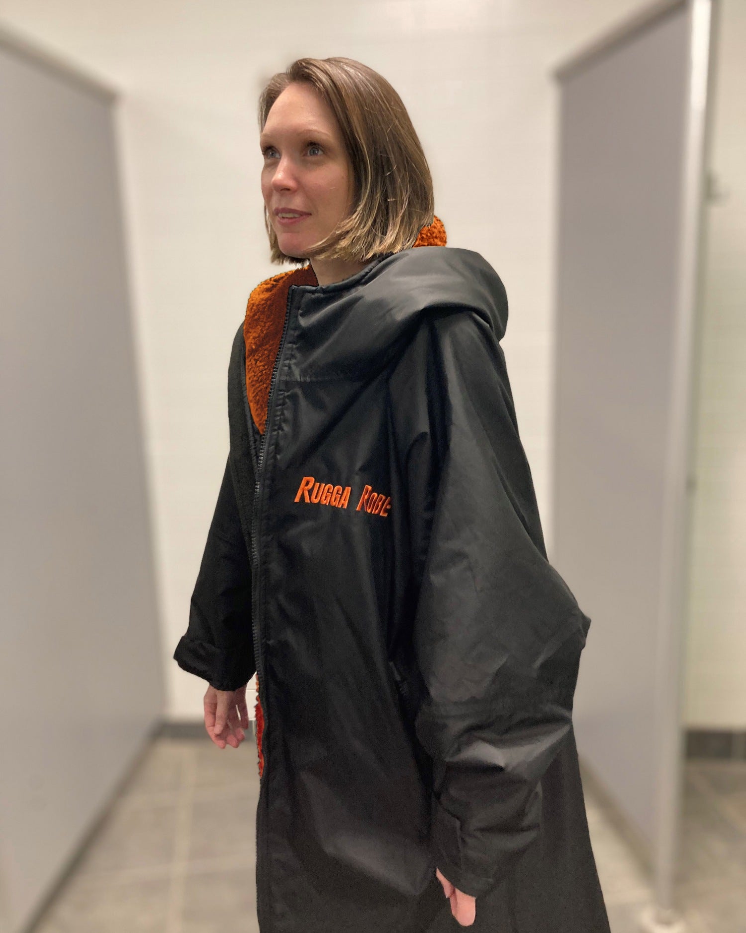 Black Change Robe with Orange Fleece - Club Robe