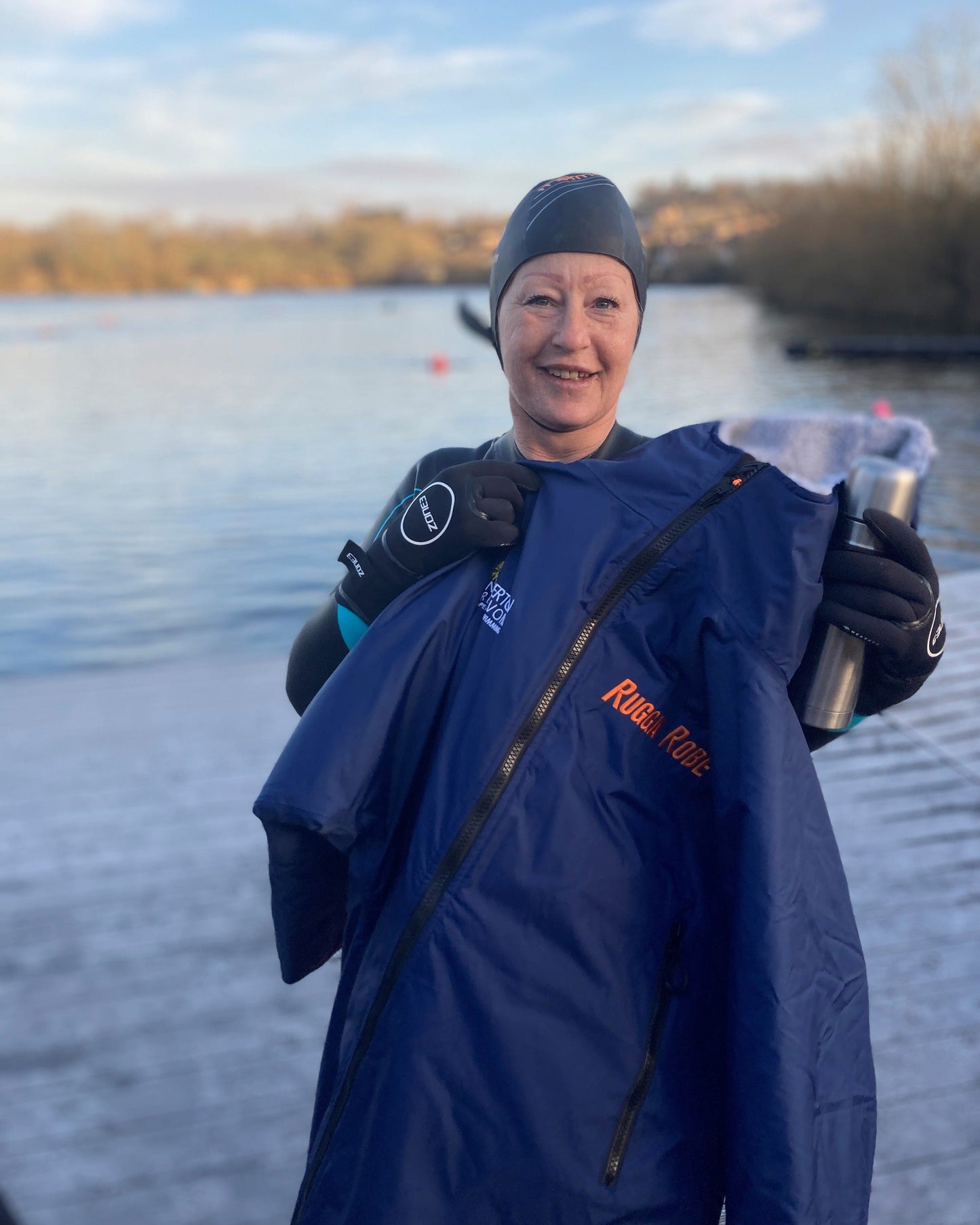 Blue Change Robe with Grey Fleece  - Club Robe