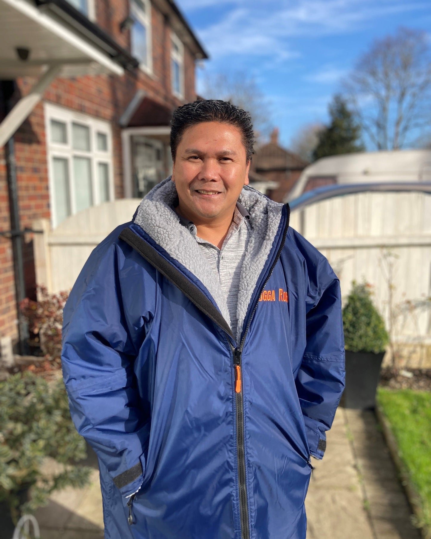 Blue Change Robe with Grey Fleece  - Club Robe