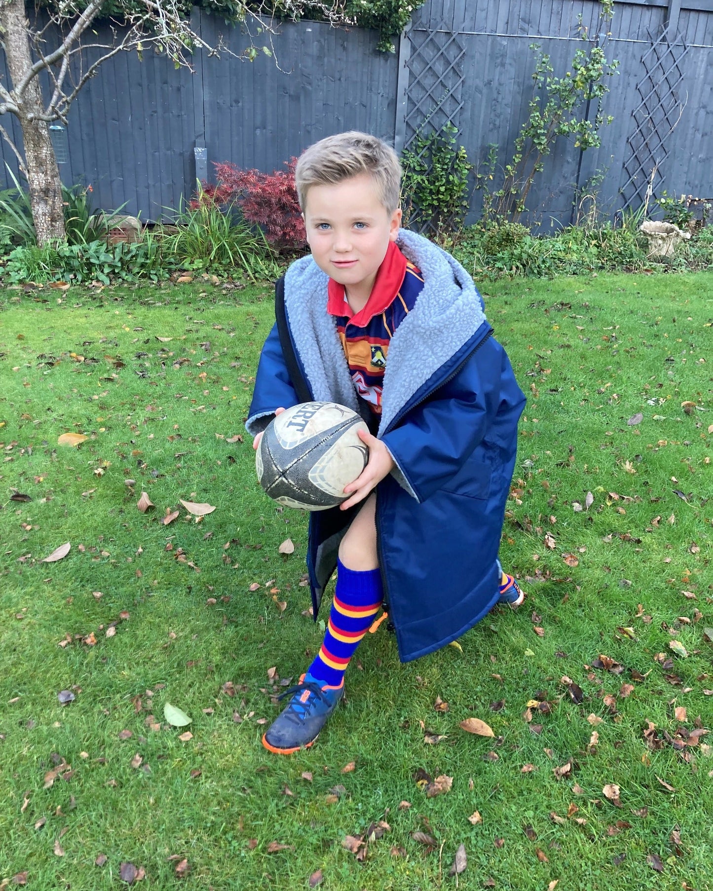 Blue Change Robe with Grey Fleece  - Club Robe