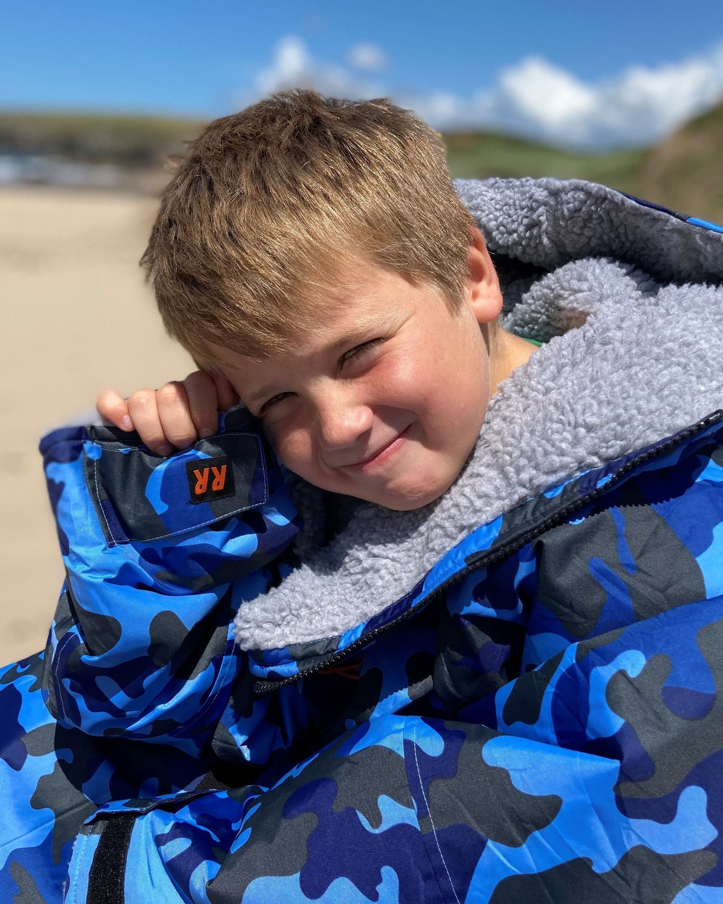 Blue Camo Change Robe with Grey Fleece - Wolfrun