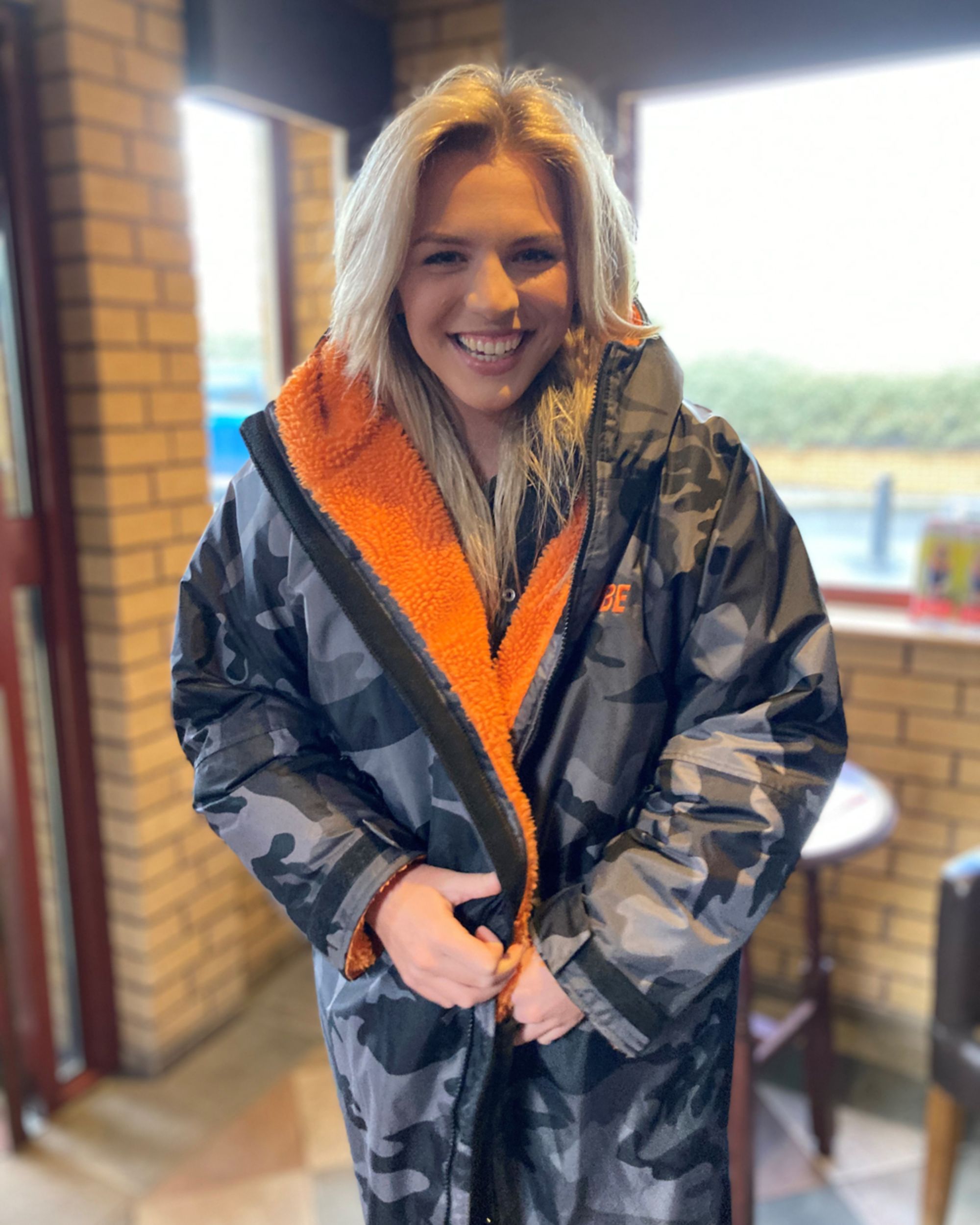 Grey Camo Change Robe with Orange Fleece - Wolfrun