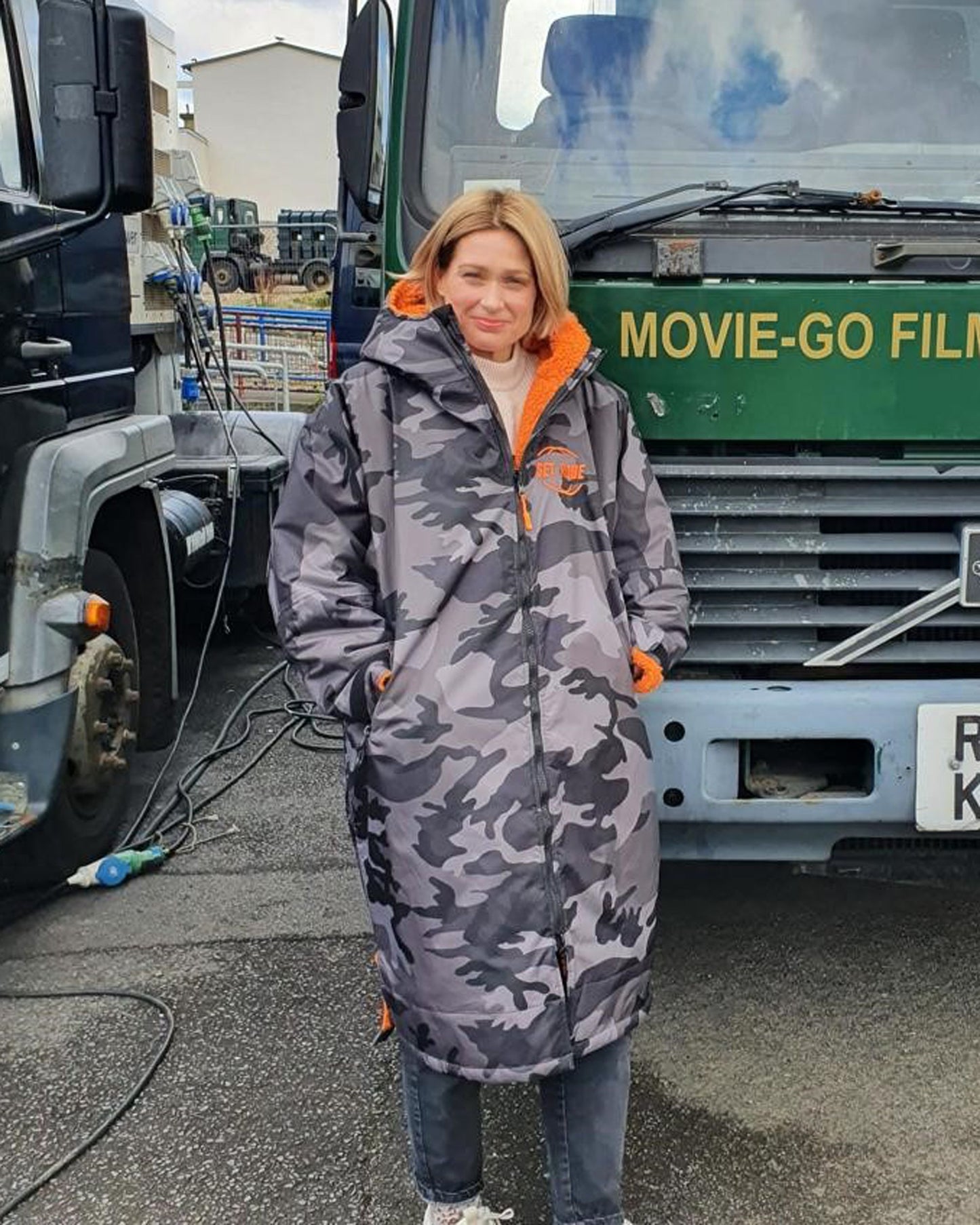 Grey Camo Change Robe with Orange Fleece - Set Robe