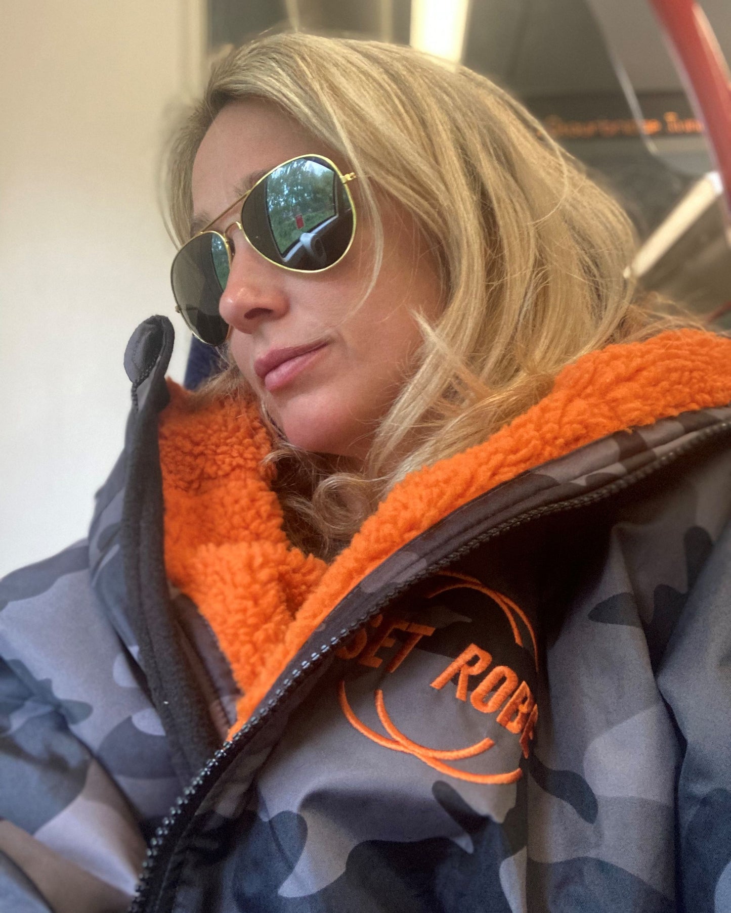 Grey Camo Change Robe with Orange Fleece - Set Robe