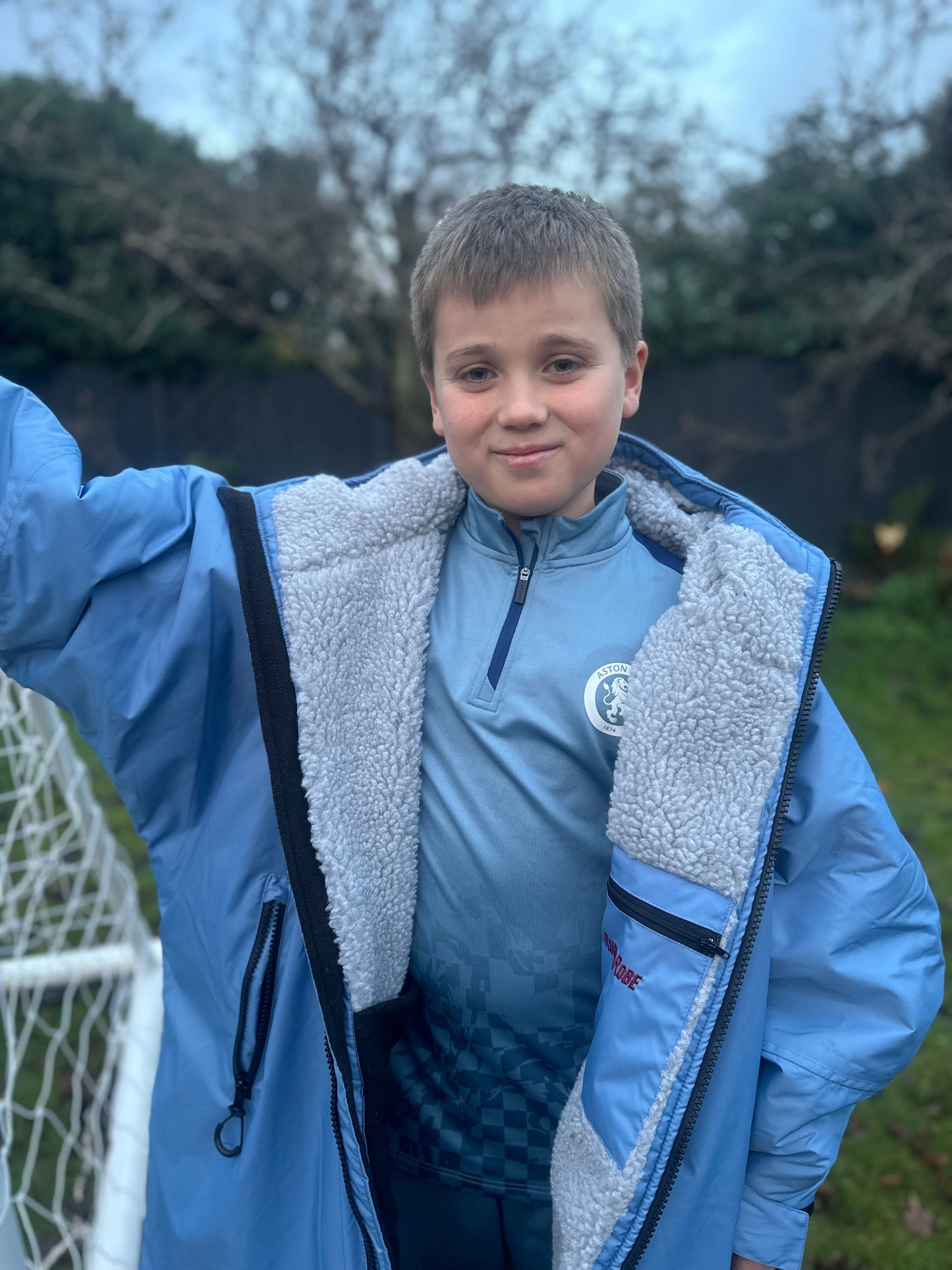 Pale Blue & Claret Logo Change Robe with Grey Fleece  - RuggaRobe
