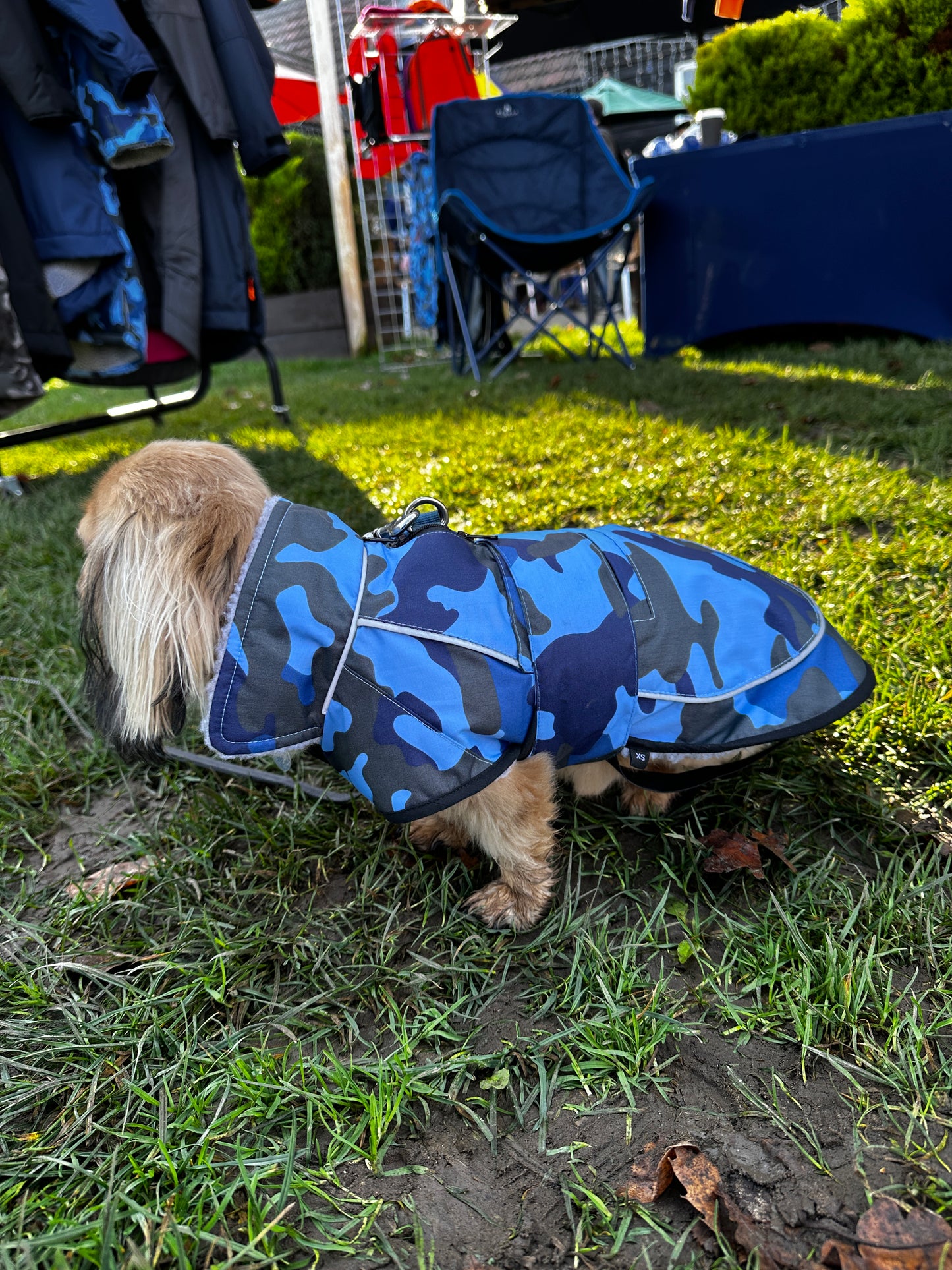 Dog Coat made Waterproof and with a cosy fleece - Blue Camo