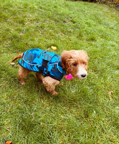 Dog Coat made Waterproof and with a cosy fleece - Blue Camo
