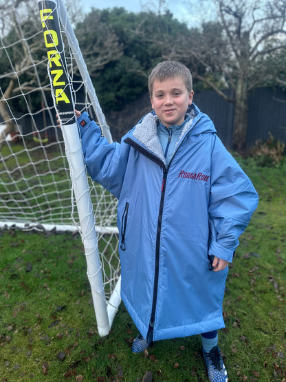 Pale Blue & Claret Logo Change Robe with Grey Fleece  - RuggaRobe
