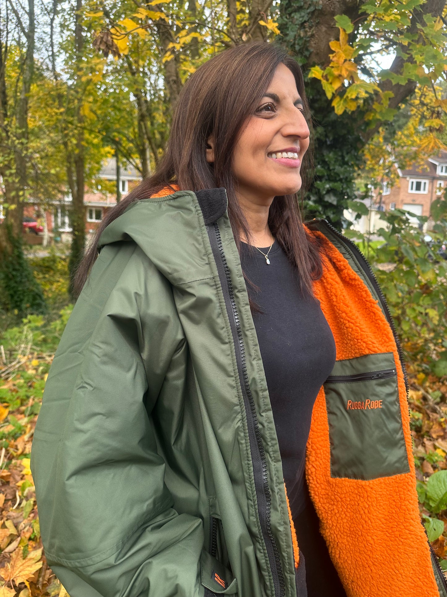 Green Change Robe with Orange Fleece - RuggaRobe