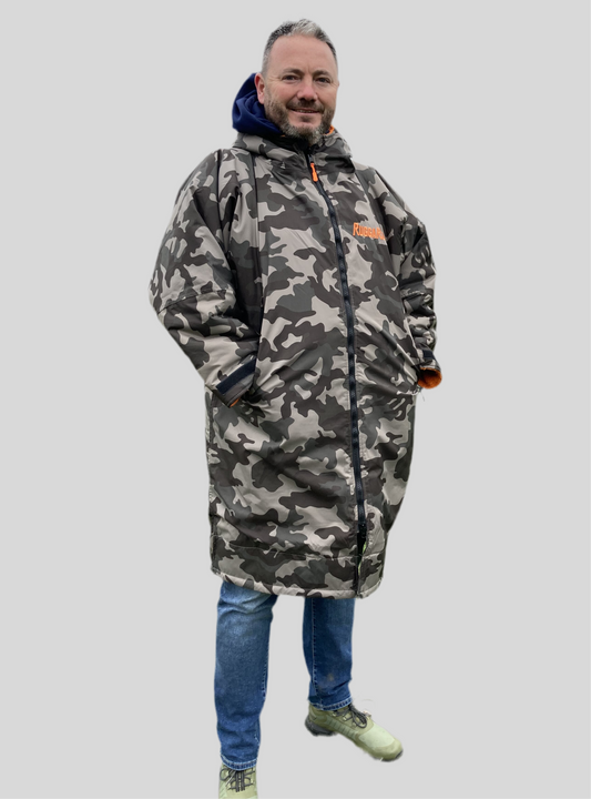 Grey Camo Change Robe with Orange Fleece  - RuggaRobe