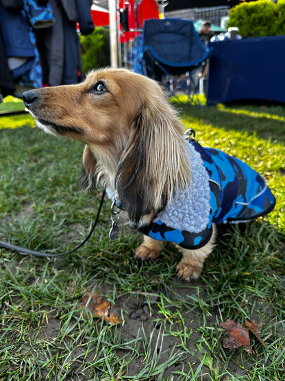 Dog Coat made Waterproof and with a cosy fleece - Blue Camo
