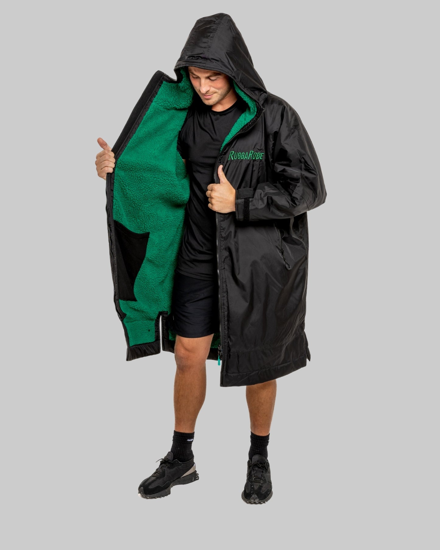 Black Change Robe with Green Fleece  - RuggaRobe