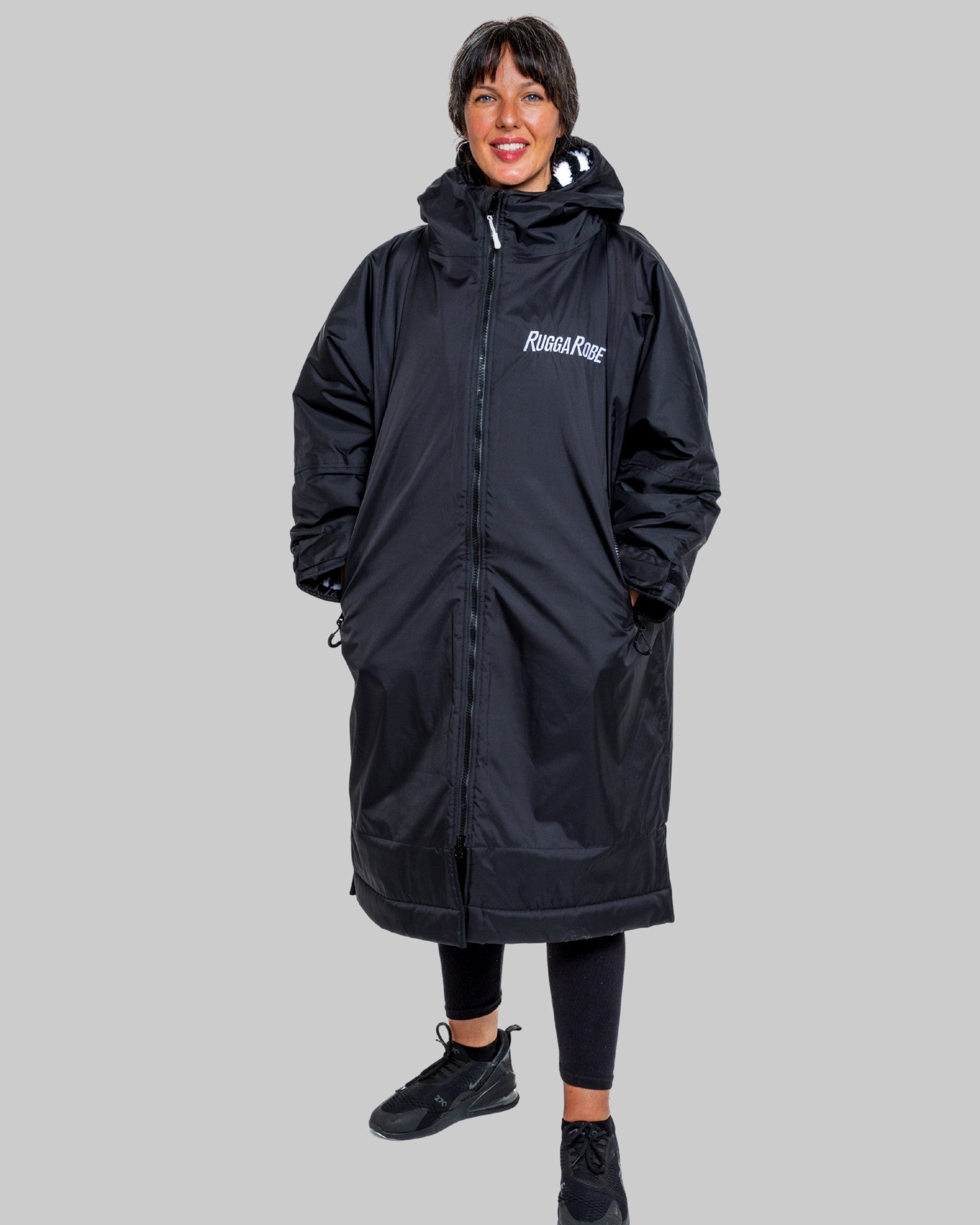 RuggaRobe Change Robe - Black with Zebra Black and White Fleece