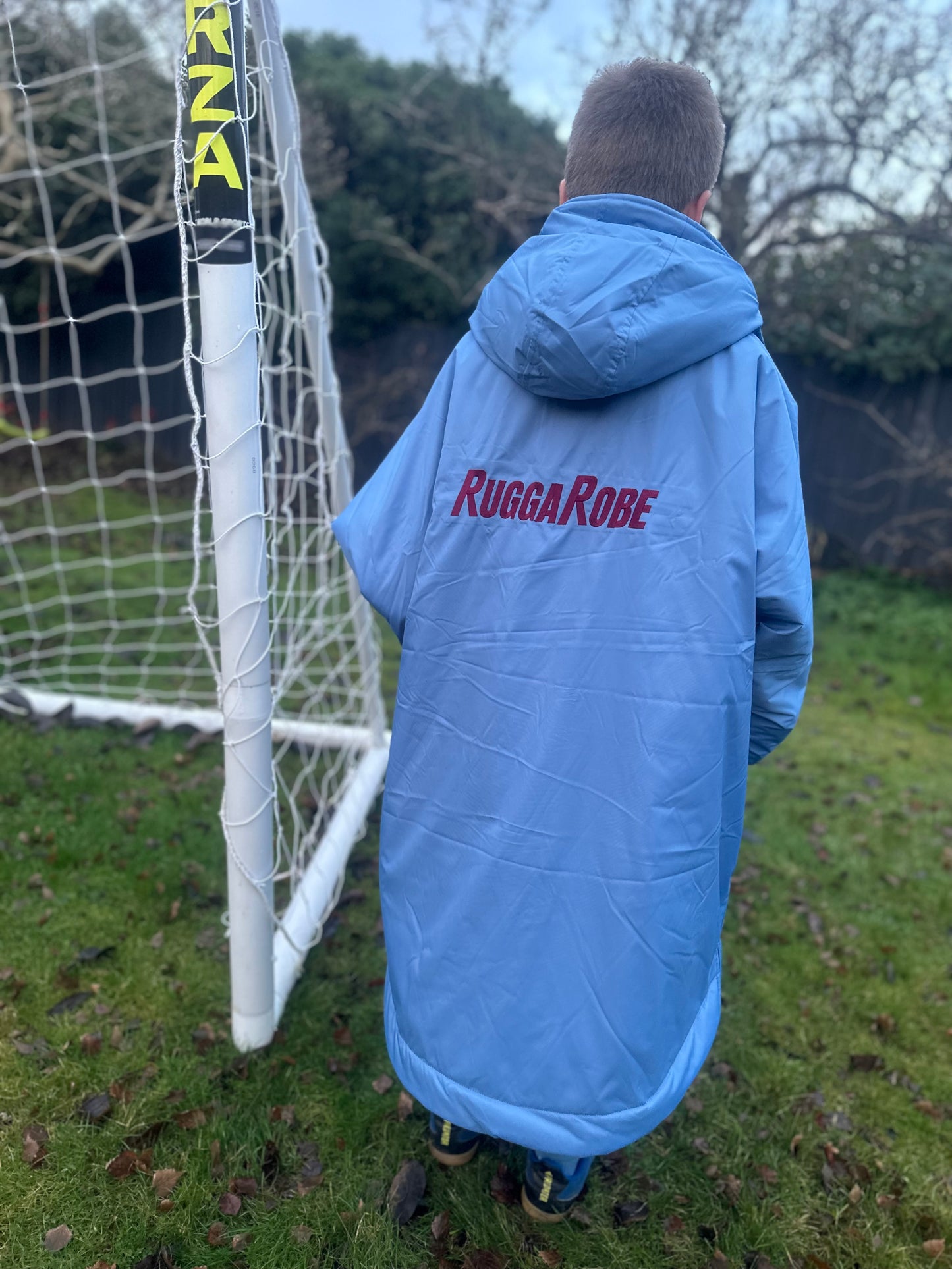 Pale Blue & Claret Logo Change Robe with Grey Fleece  - RuggaRobe