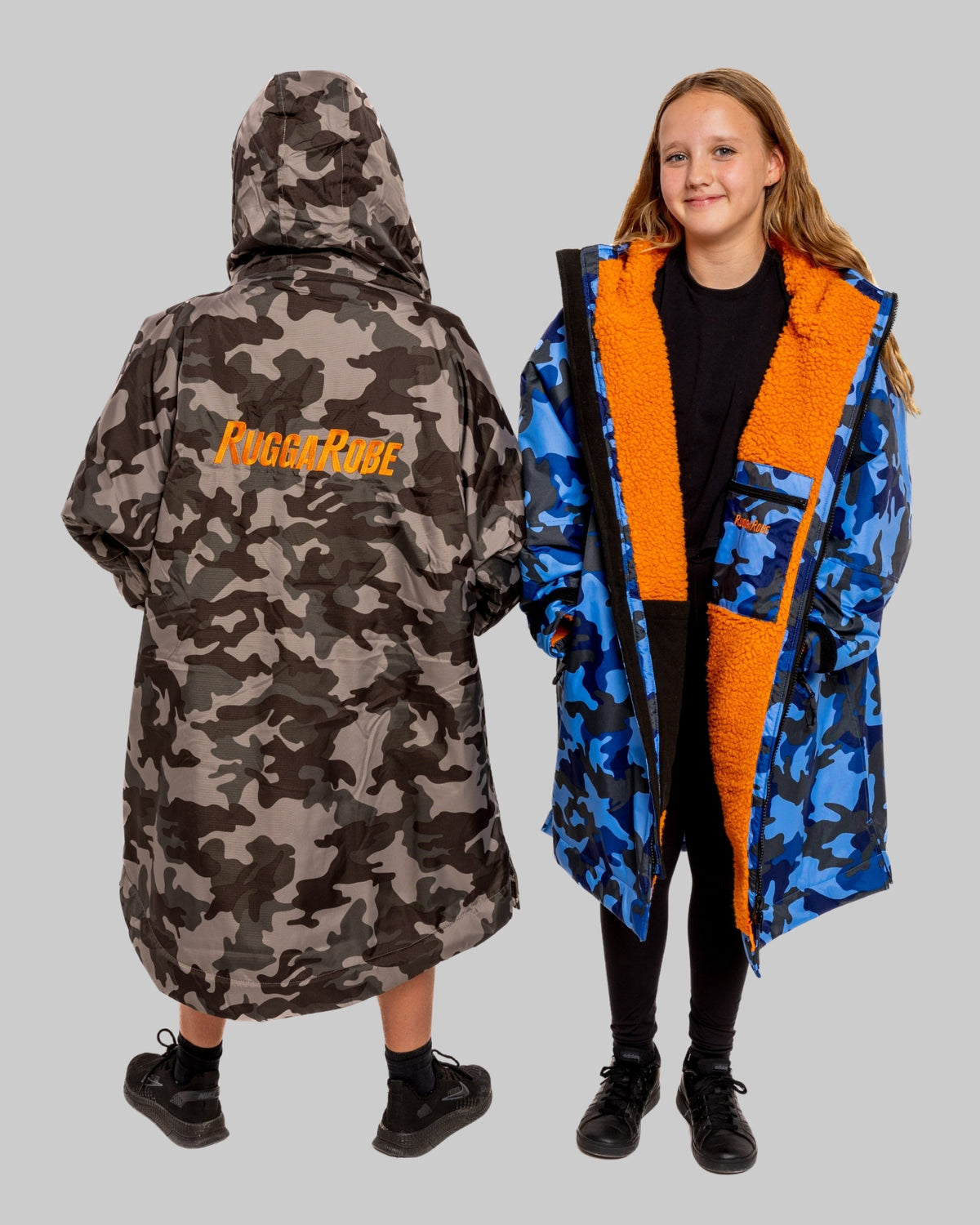 Grey Camo Kids Change Robe with Orange Fleece  - Club Robe