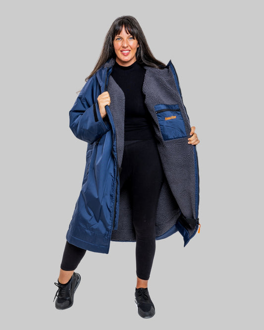 RR Country Navy Adults Change Robe with Asphalt Grey Fleece