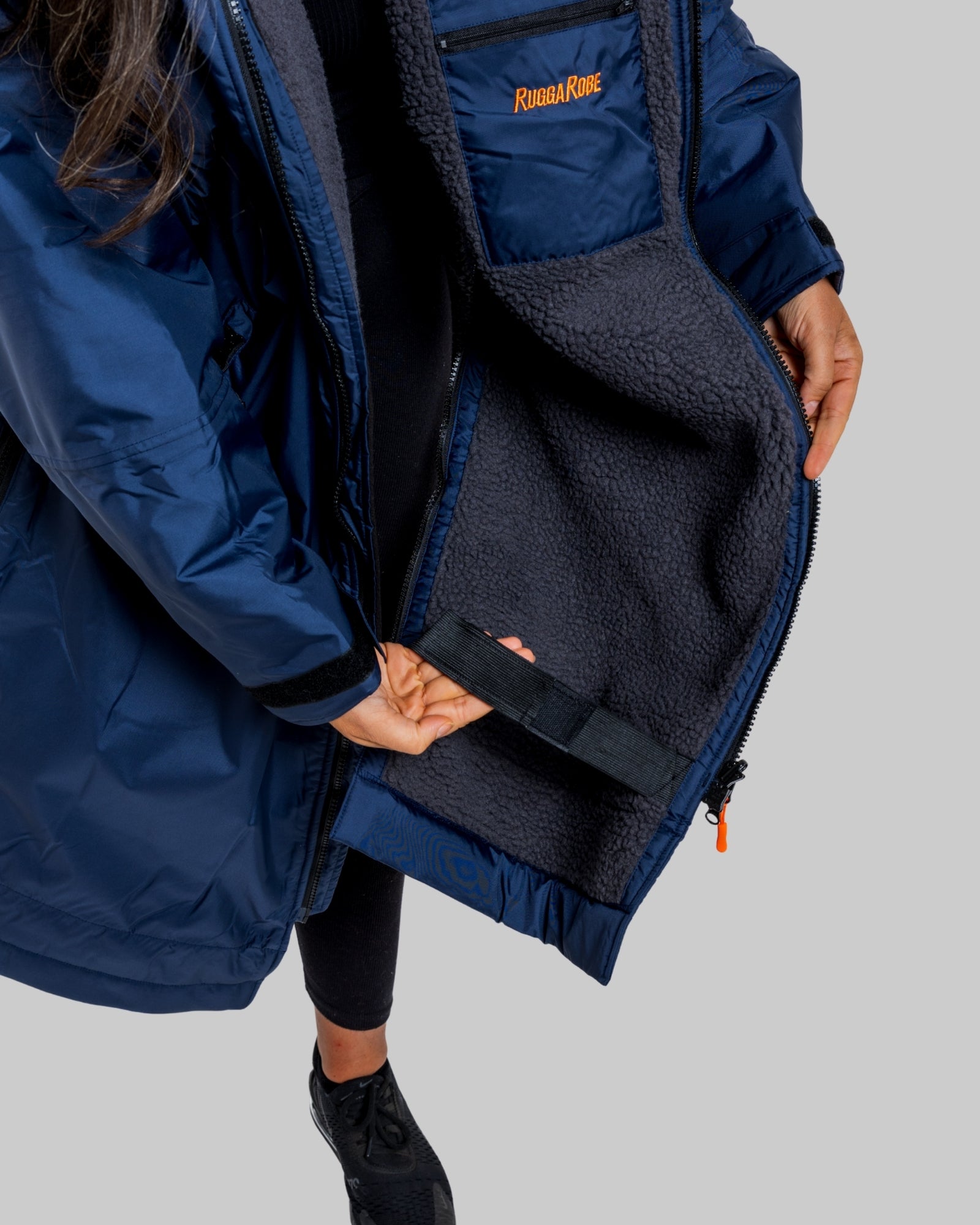 RR Country Navy Adults Change Robe with Asphalt Grey Fleece