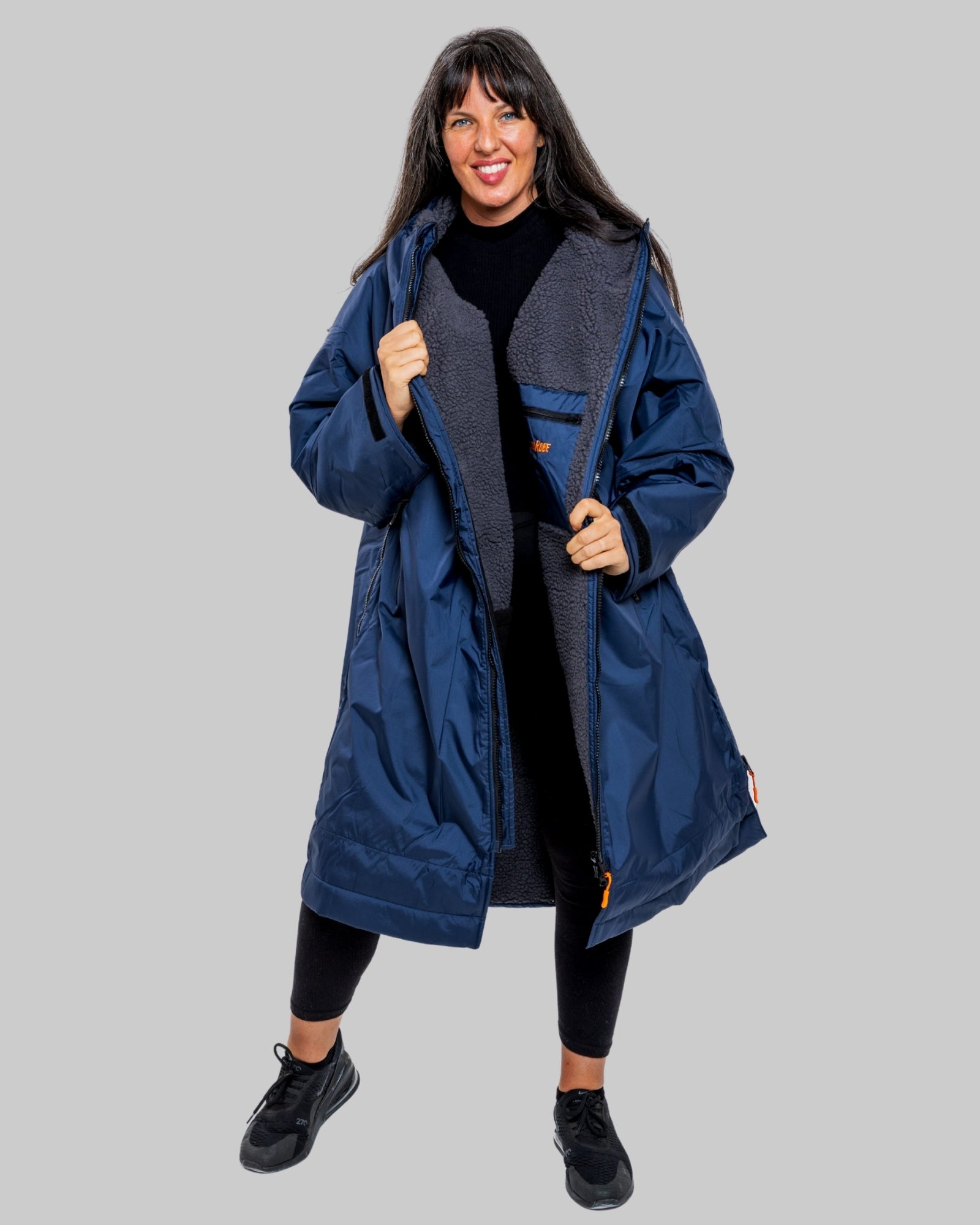 RR Country Navy Adults Change Robe with Asphalt Grey Fleece