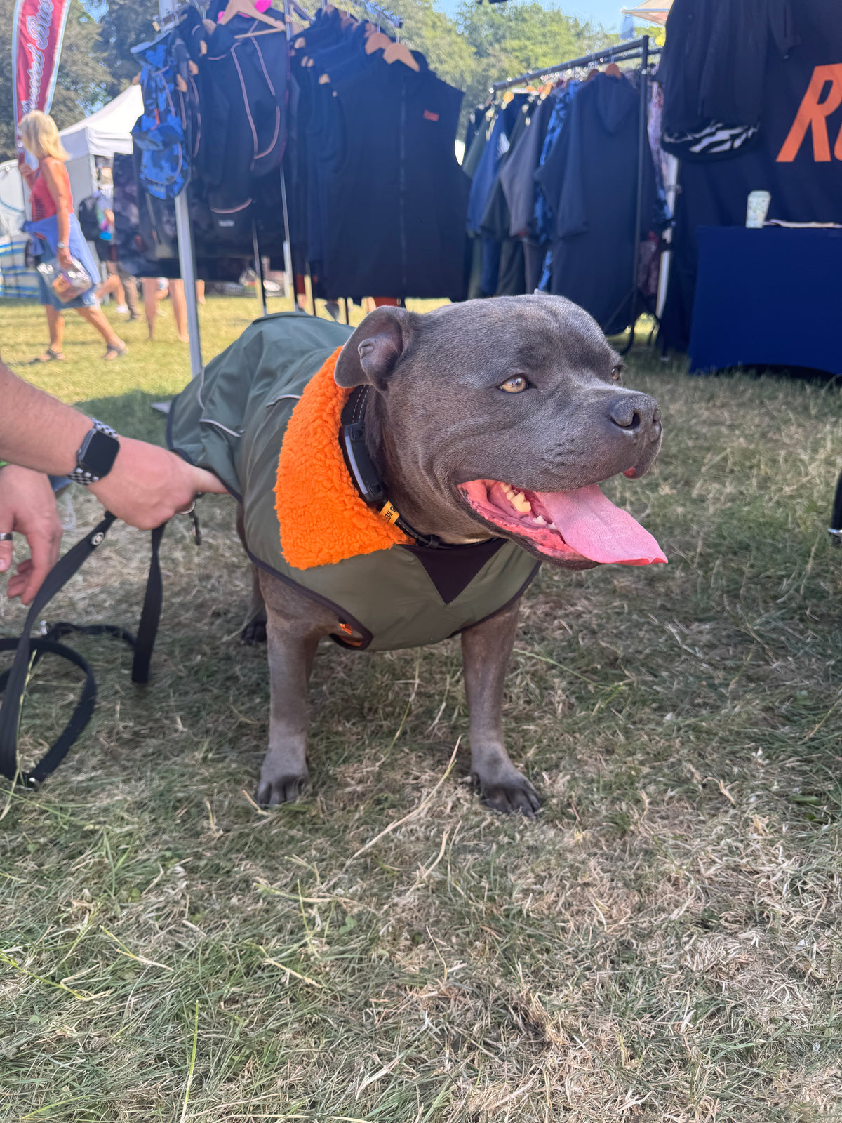 Waterproof Fleece Lined RuggaRobe Dog Coat - Green with Orange Fleece