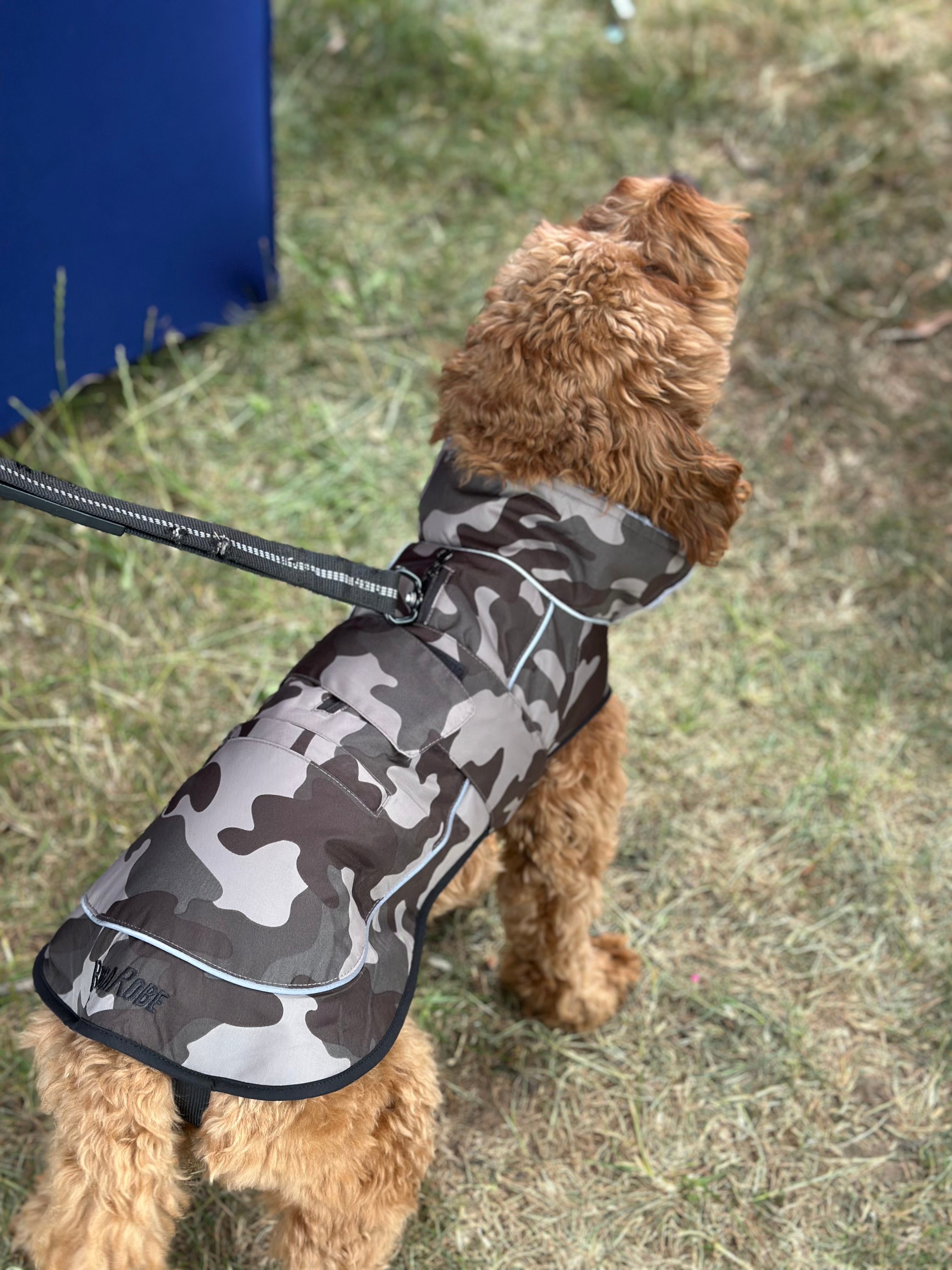Waterproof Fleece Lined RuggaRobe Dog Coat - Grey Camo with Grey Fleece