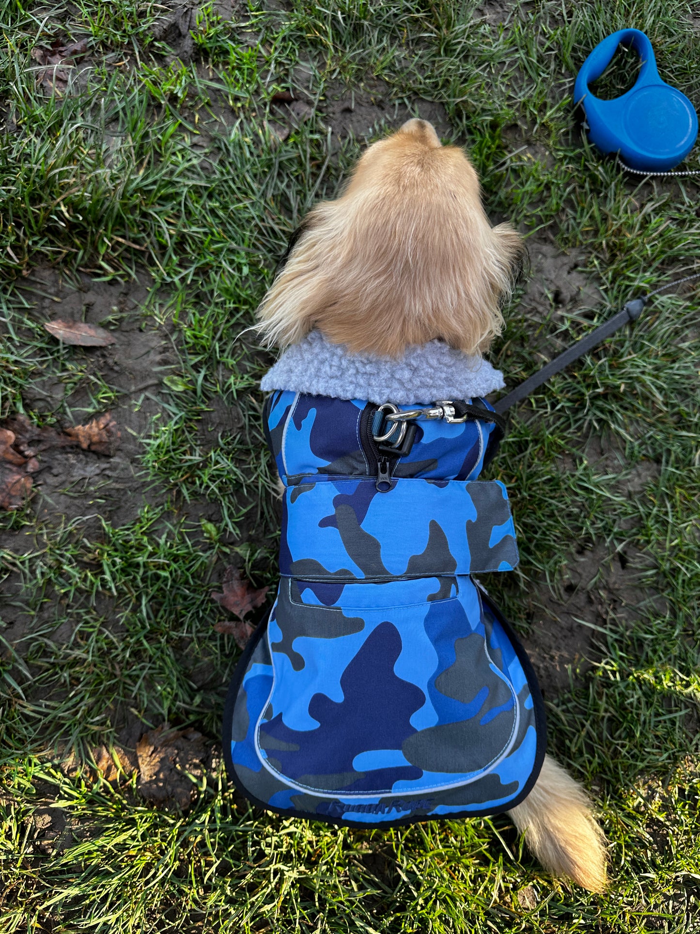 Dog Coat made Waterproof and with a cosy fleece - Blue Camo